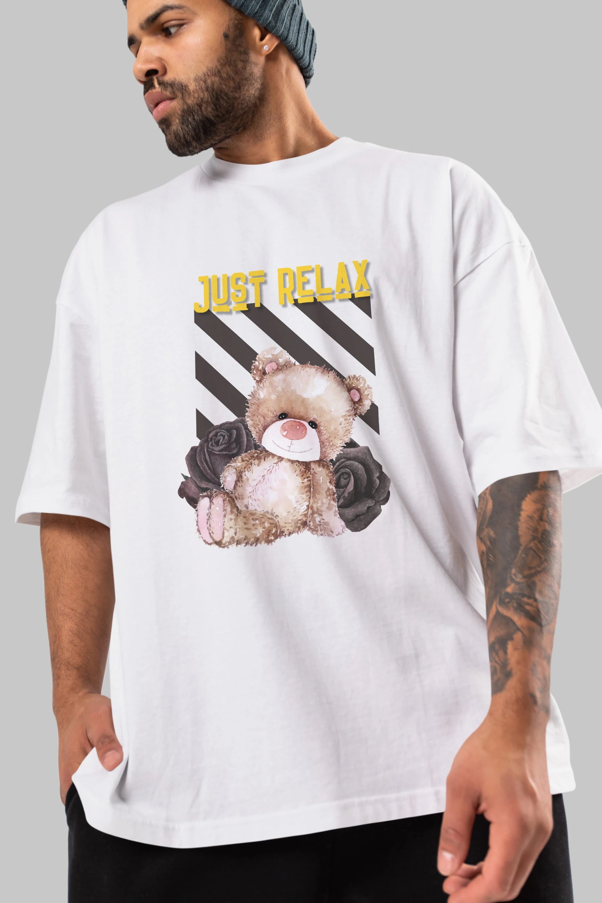 Just Relax Teddy Bear Ön Baskılı Oversize t-shirt Erkek Kadın Unisex