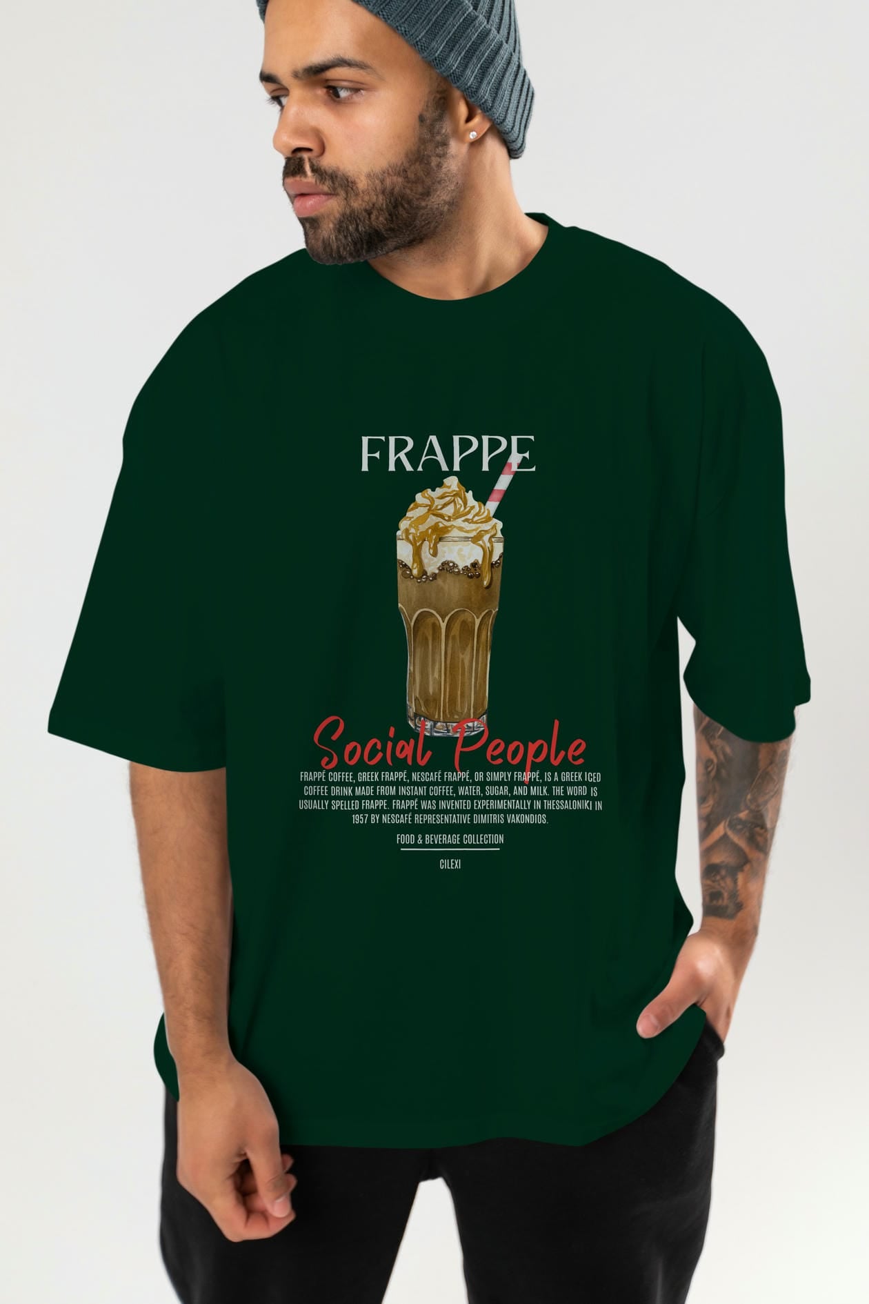 Frappe Kokteyl Serisi ön Baskılı Oversize t-shirt Erkek Kadın %100 Pamuk Bisiklet Yaka tişort