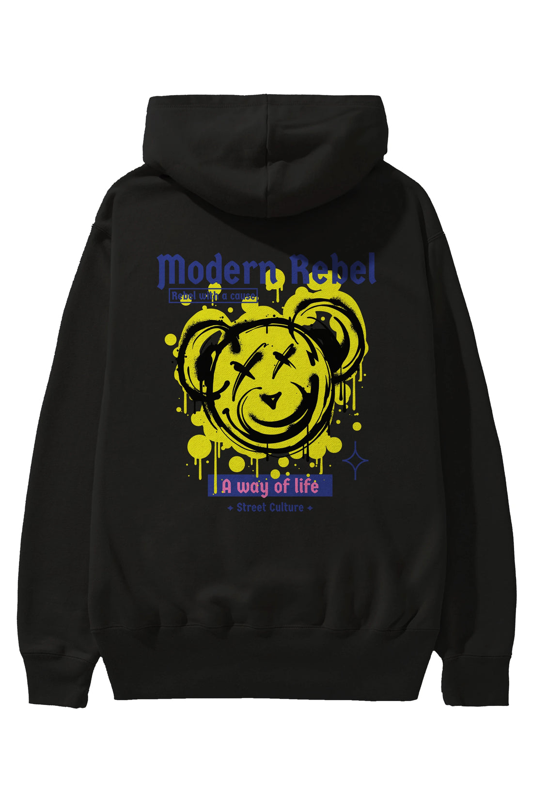 Modern Rebel Bear Arka Baskılı Hoodie Oversize Kapüşonlu Sweatshirt Erkek Kadın Unisex