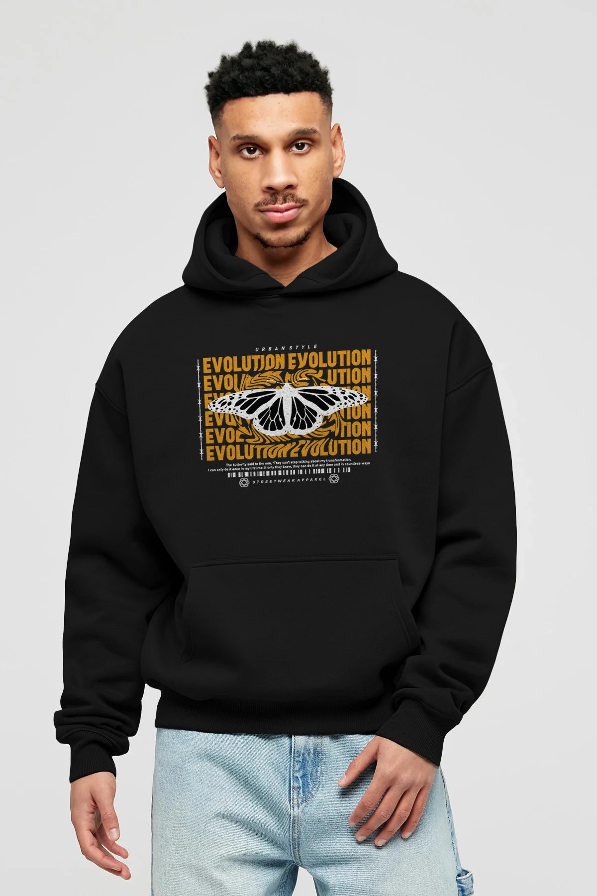 Evolution Urban Style Ön Baskılı Hoodie Oversize Kapüşonlu Sweatshirt Erkek Kadın Unisex