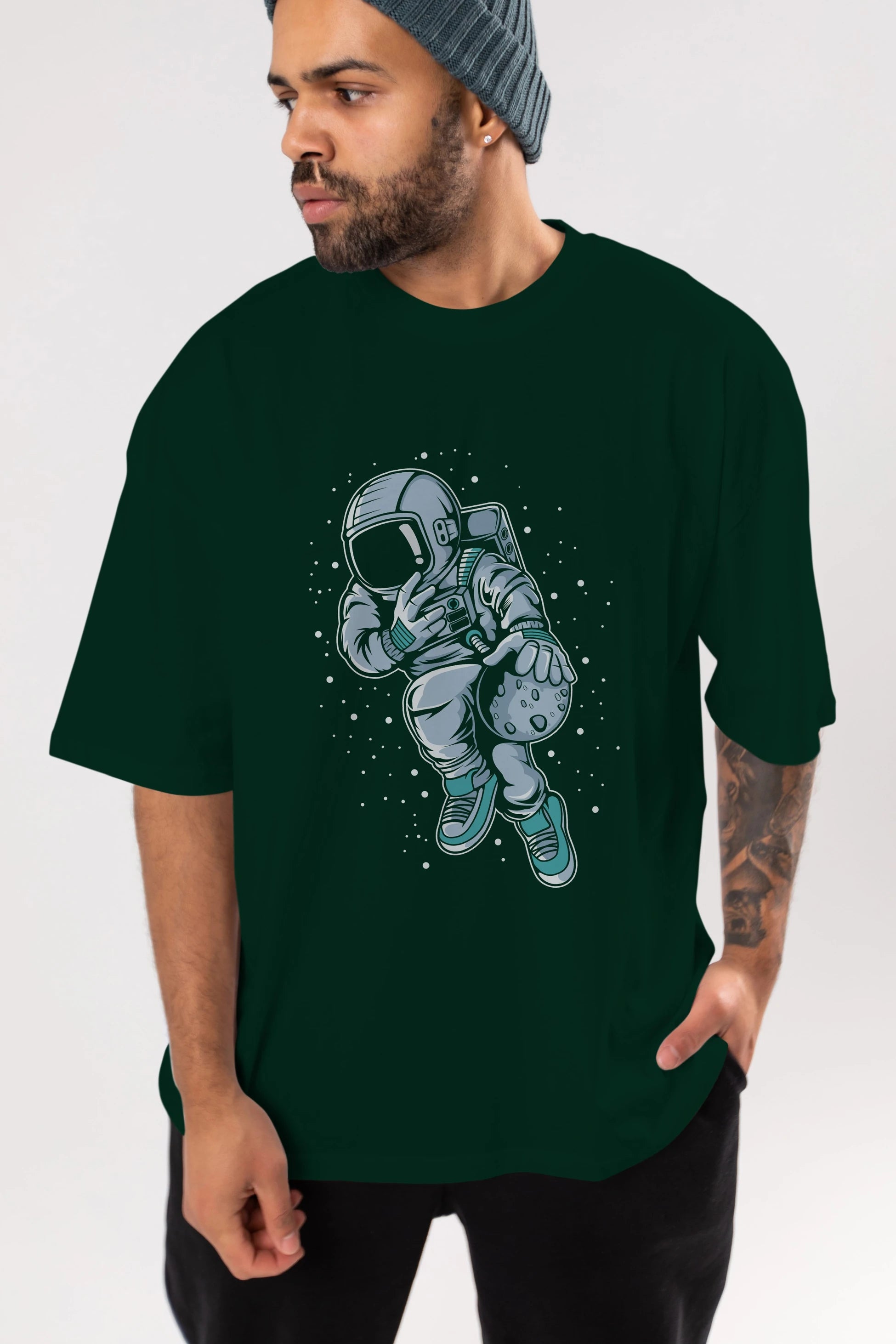 Astronaut Basketball (2) Ön Baskılı Oversize t-shirt Erkek Kadın Unisex