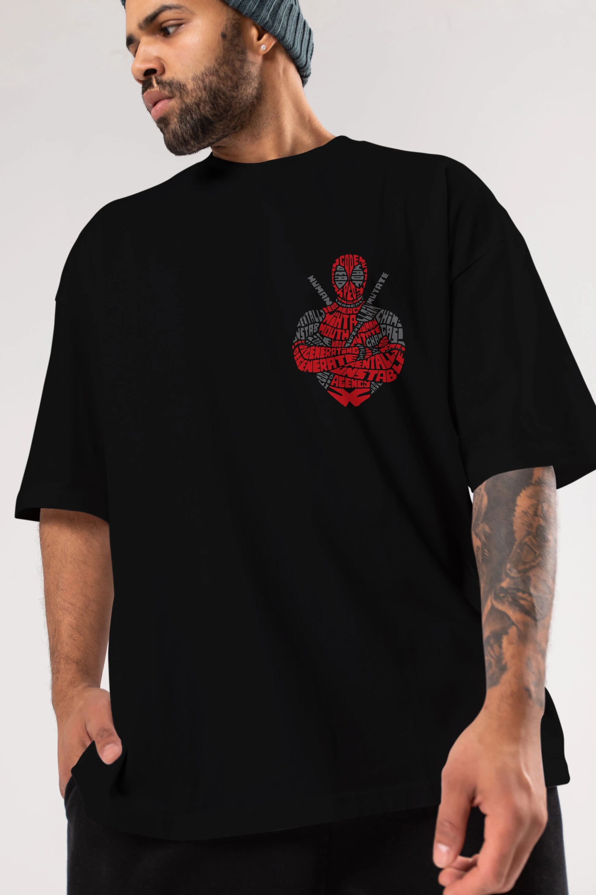 Deadpool (16) Ön Sol Baskılı Oversize t-shirt Erkek Kadın Unisex %100 Pamuk Bisiklet Yaka tişort