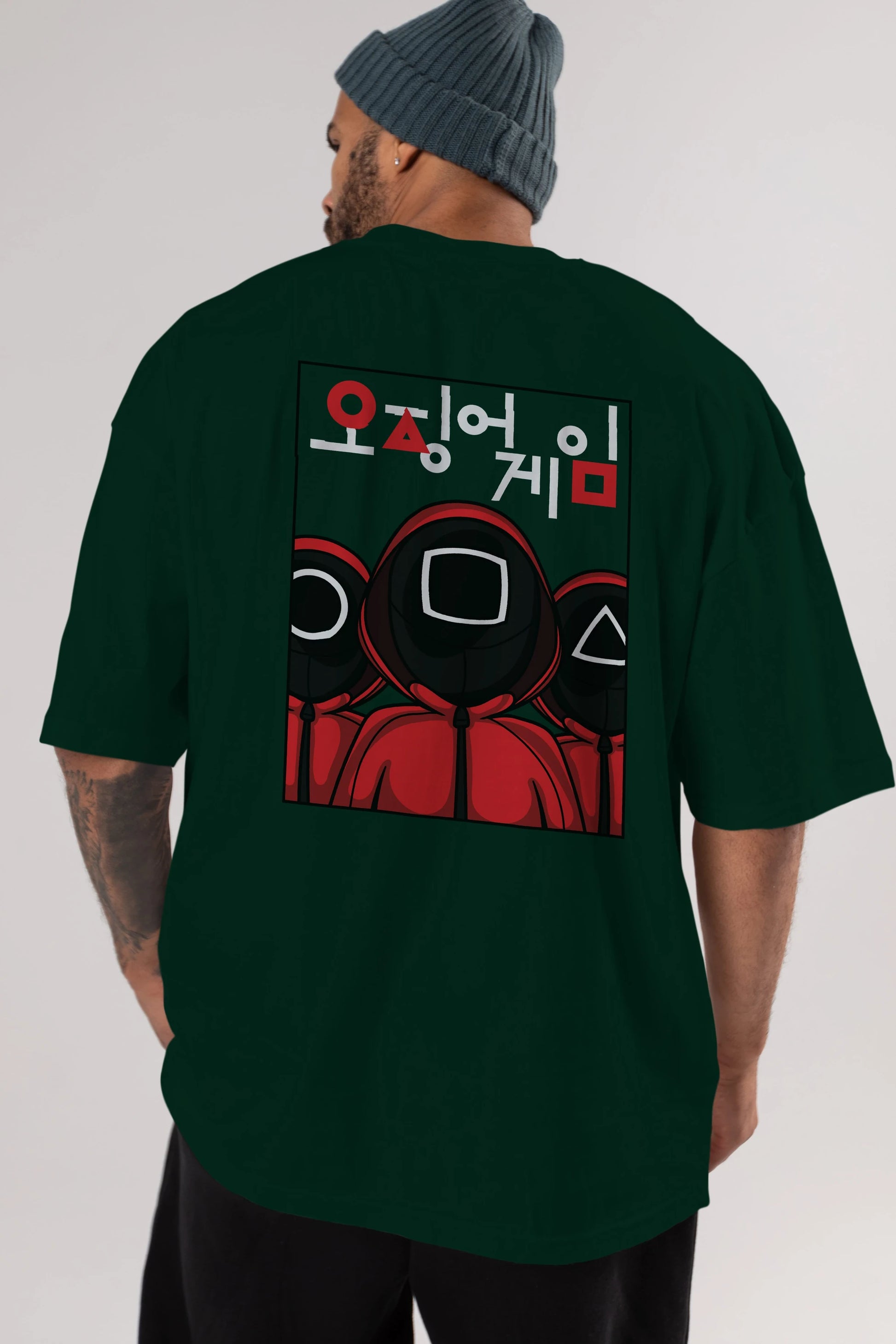 Squid Game (7) Arka Baskılı Oversize t-shirt Erkek Kadın Unisex %100 Pamuk Bisiklet Yaka tişort