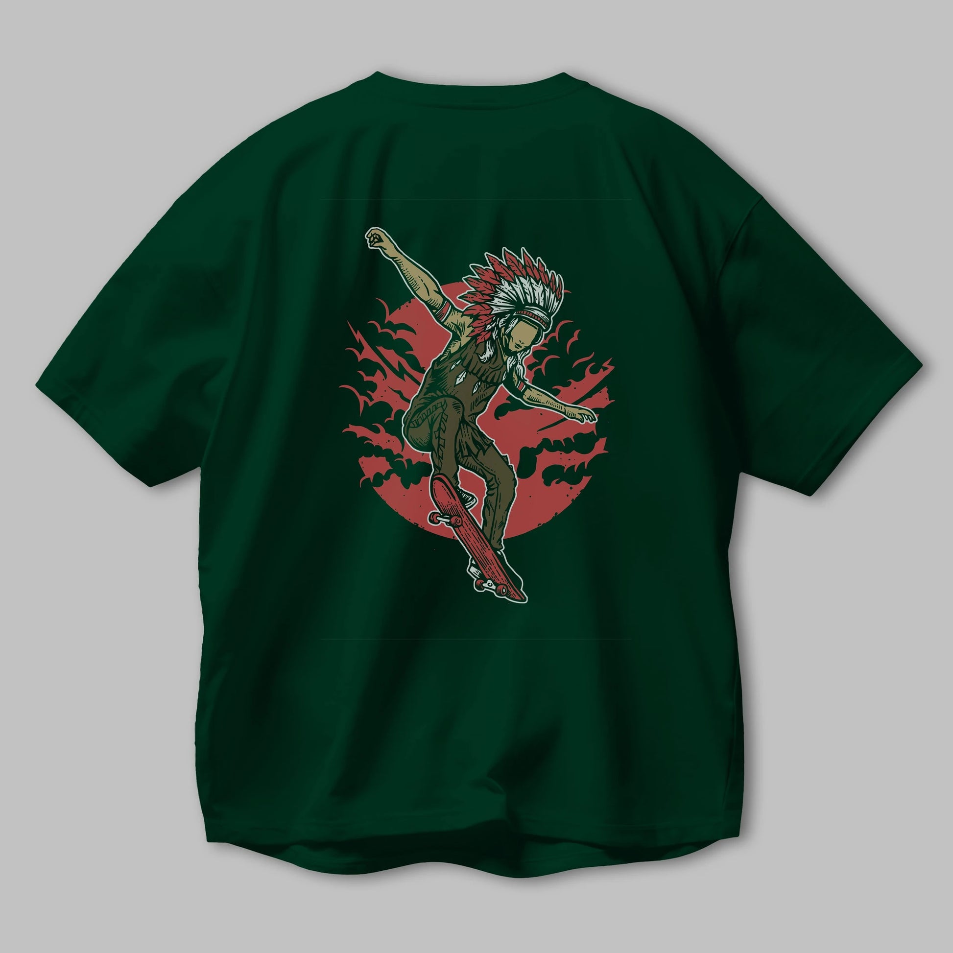 Indian Chief Skateboard Arka Baskılı Oversize t-shirt Erkek Kadın Unisex %100 Pamuk