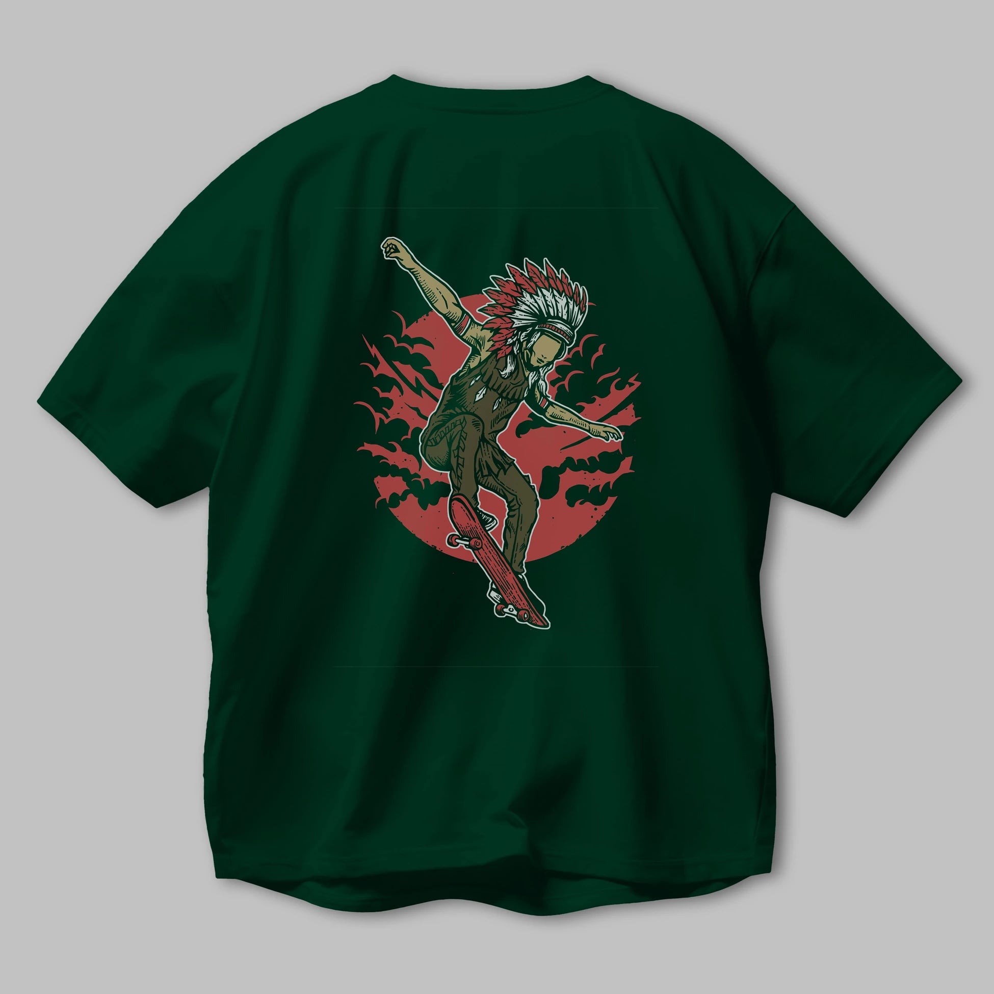 Indian Chief Skateboard Arka Baskılı Oversize t-shirt Erkek Kadın Unisex %100 Pamuk
