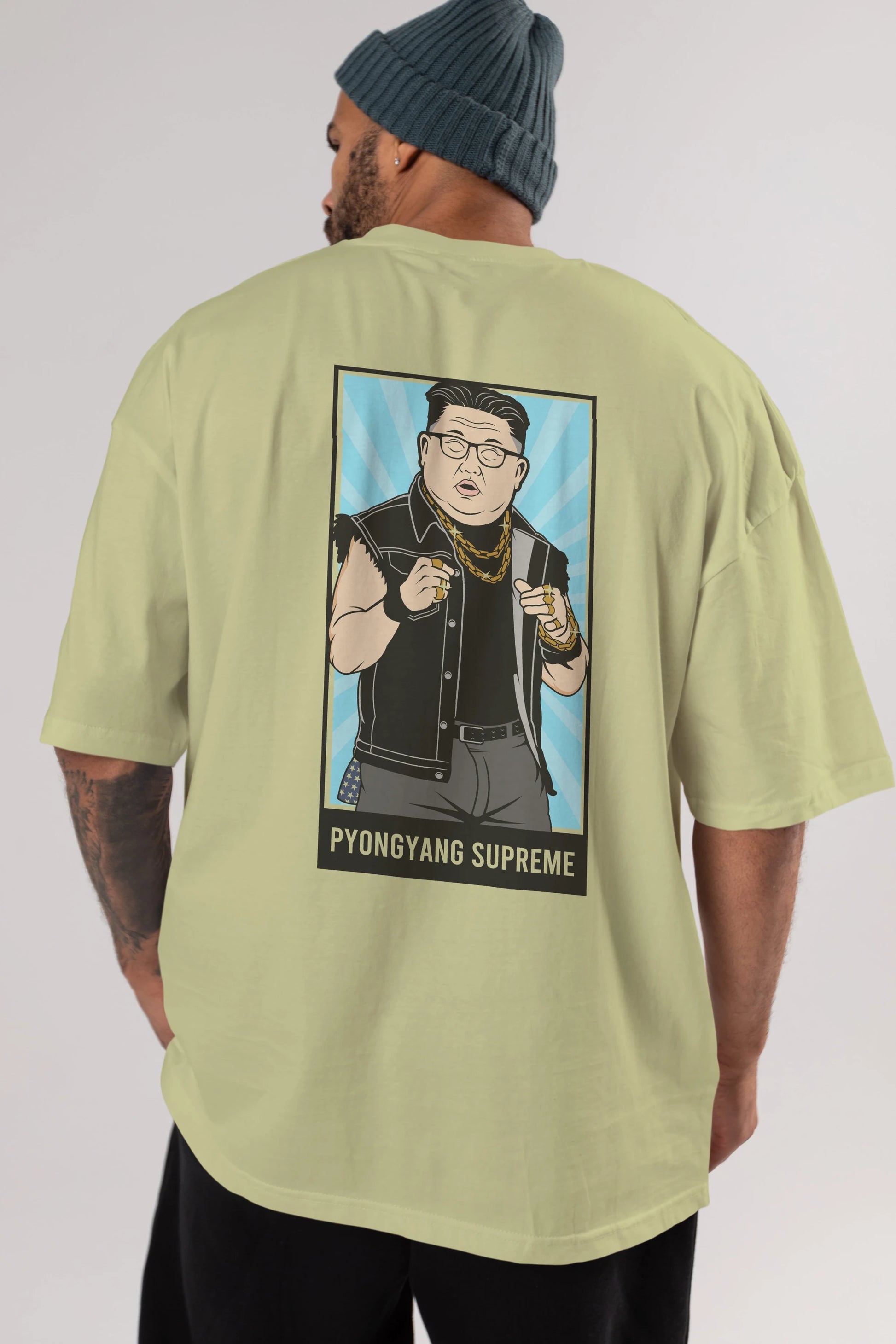 Kim Jong Un Pyongyang Supreme Arka Baskılı Oversize t-shirt Erkek Kadın Unisex %100 Pamuk tişort