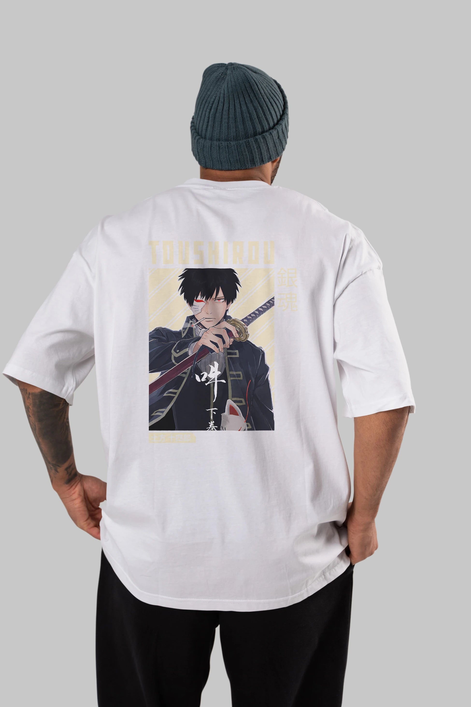 Toushirou Hijikata Anime Arka Baskılı Oversize t-shirt Erkek Kadın Unisex