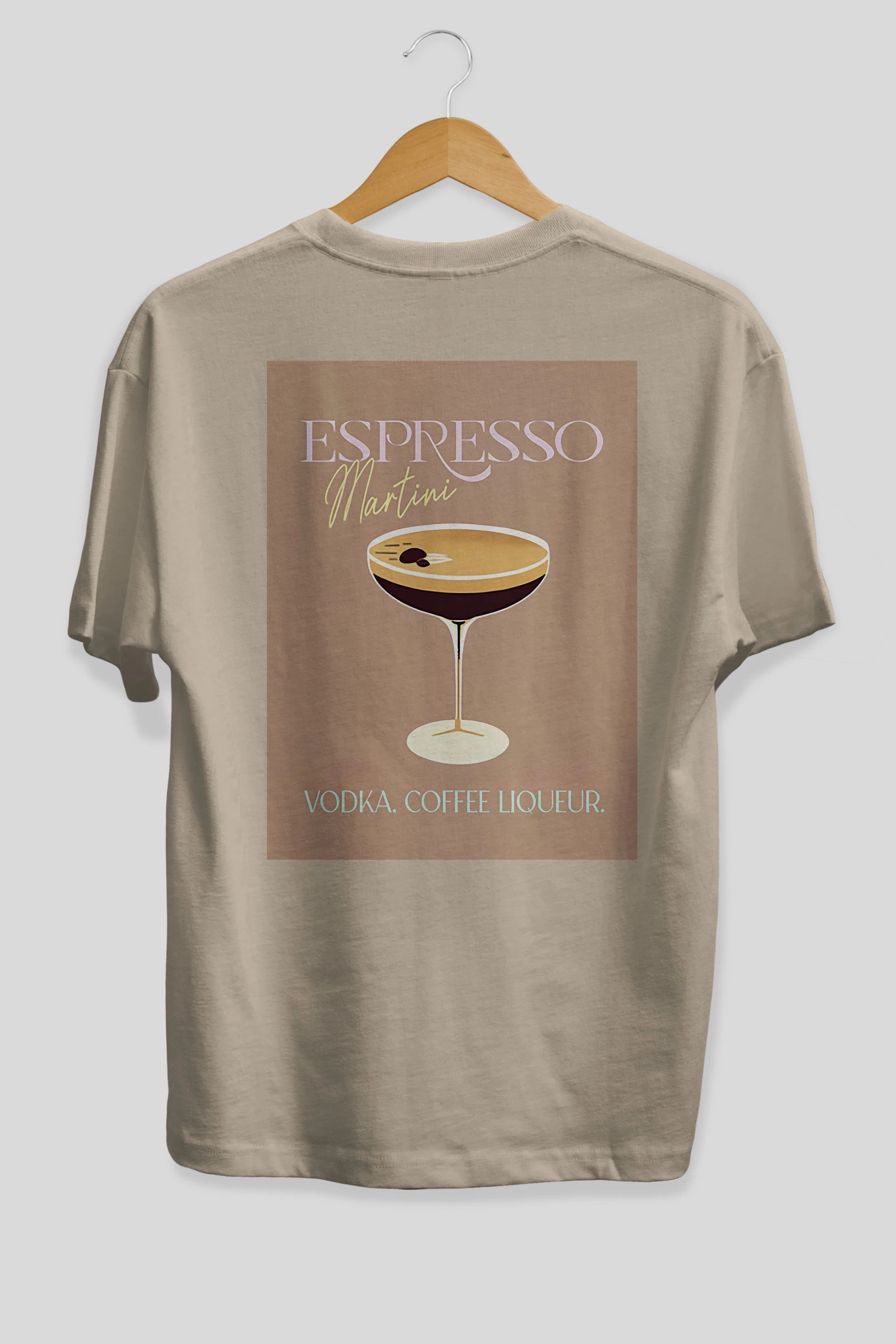 Espresso Martini Cocktail Arka Baskılı Oversize t-shirt Erkek Kadın Unisex %100 Pamuk Bisiklet Yaka tişort
