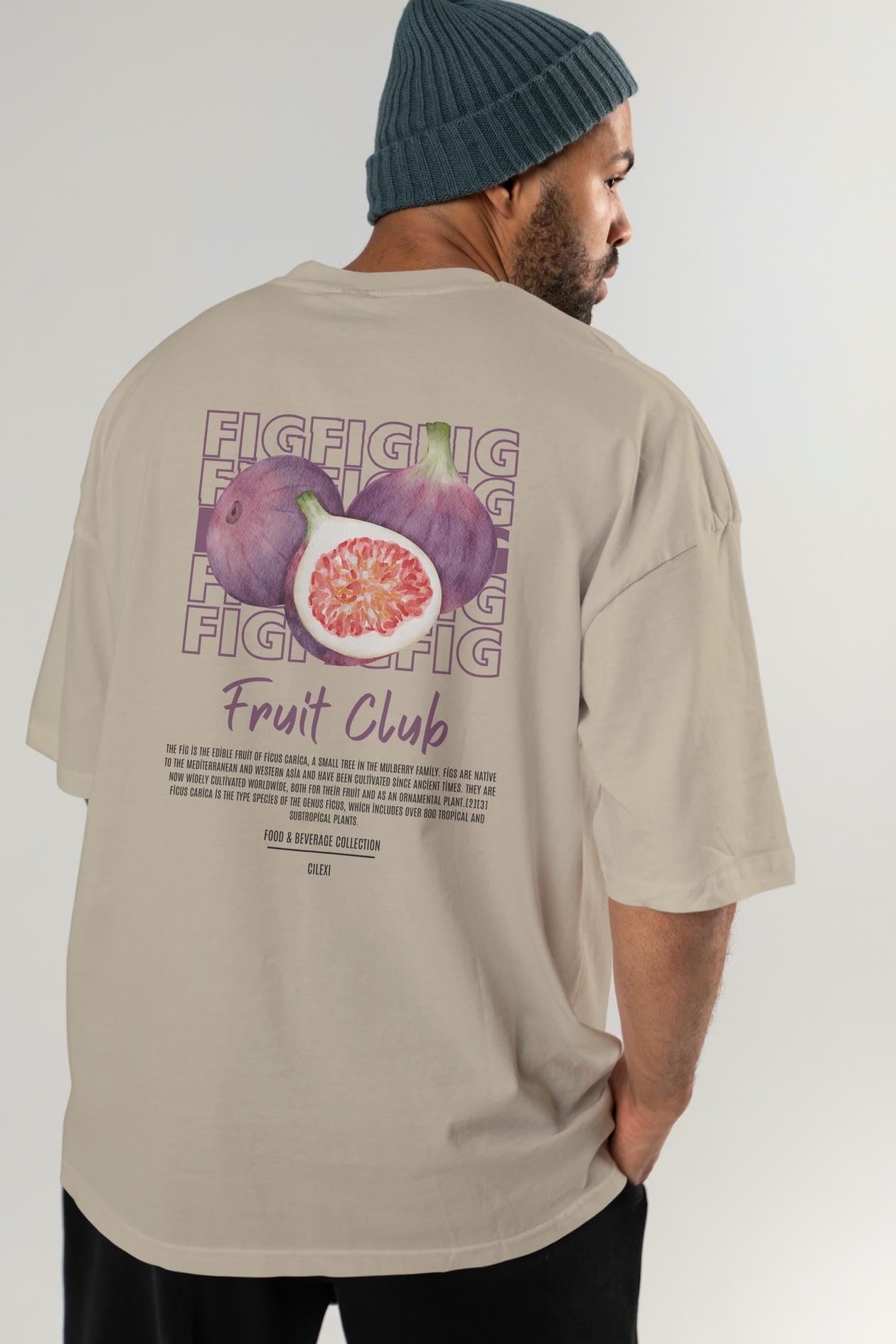 Fig Arka Baskılı Oversize t-shirt Erkek Kadın Pamuk Bisiklet Yaka tişort