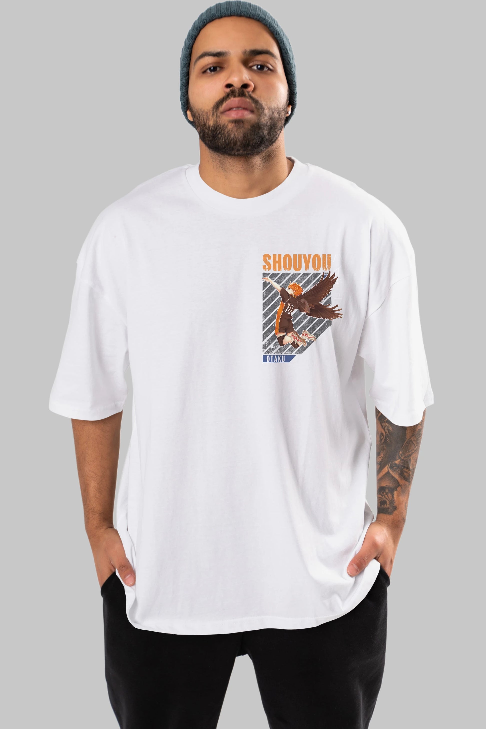 Shouyou Hinata 10 Ön Sol Baskılı Oversize t-shirt Erkek Kadın Unisex %100 Pamuk Bisiklet Yaka tişort
