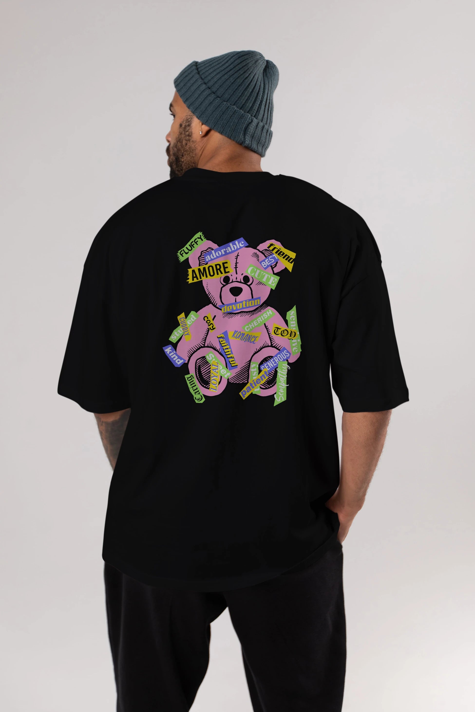 Teddy Bear Cute Arka Baskılı Oversize t-shirt Erkek Kadın Unisex