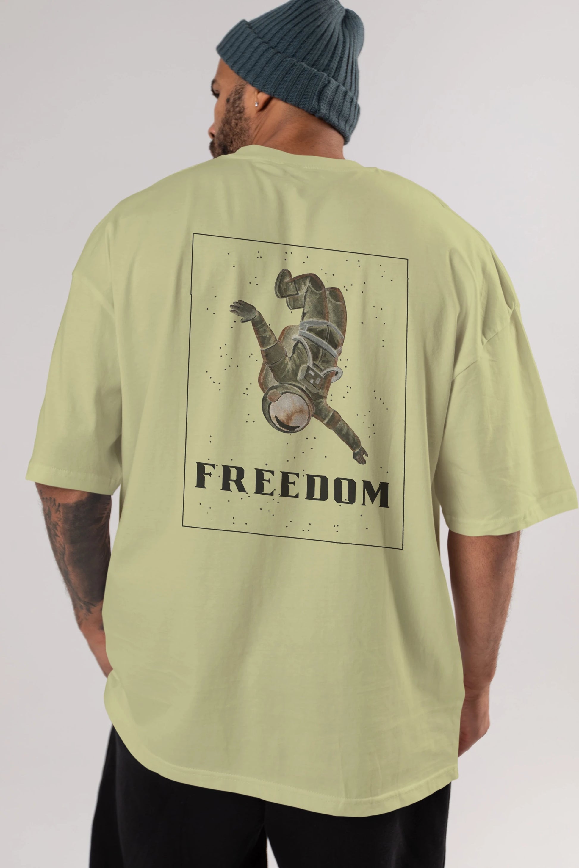 Freedom Astronaut Arka Baskılı Oversize t-shirt Erkek Kadın Unisex
