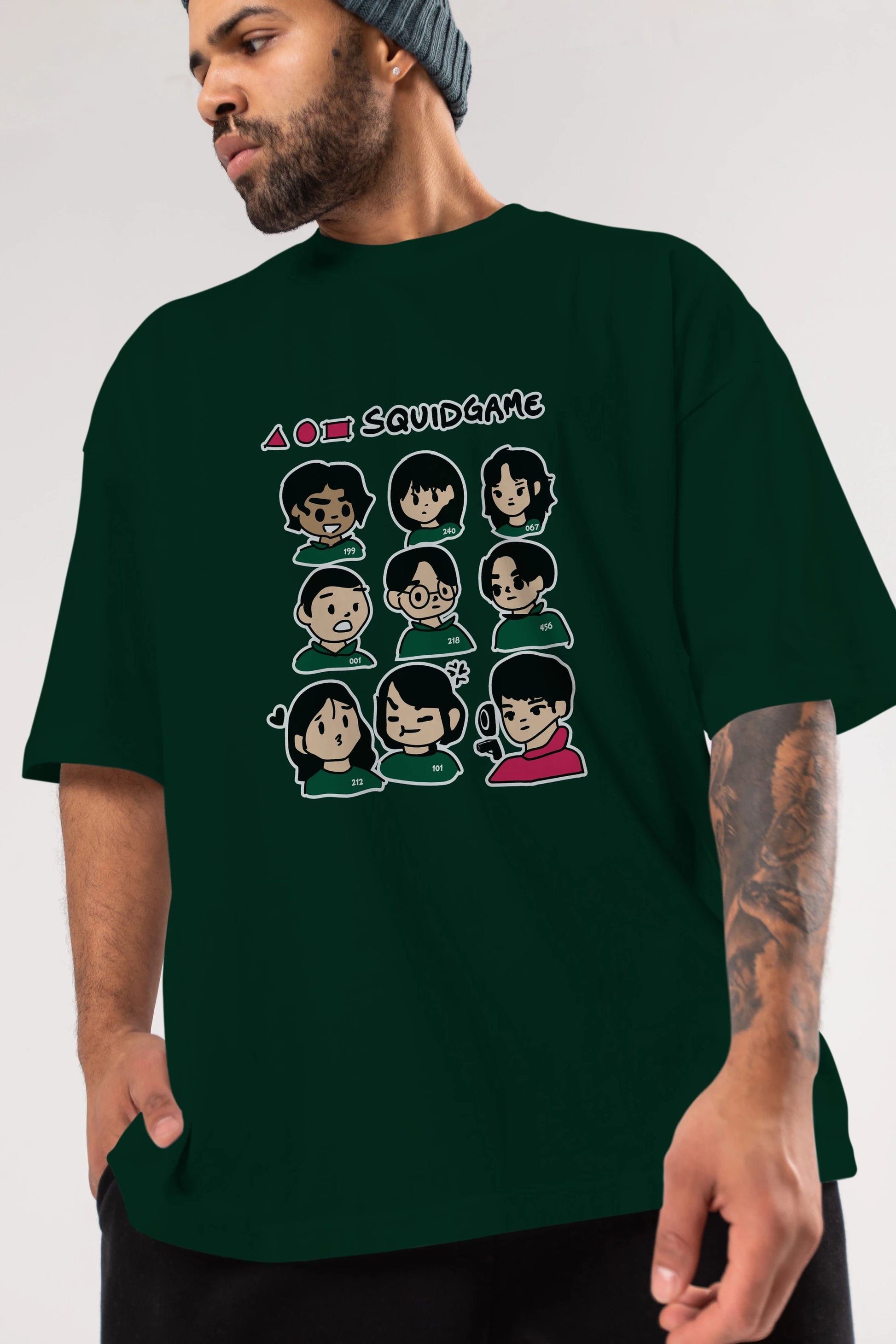 Squid Game (3) Ön Baskılı Oversize t-shirt Erkek Kadın Unisex %100 Pamuk Bisiklet Yaka tişort