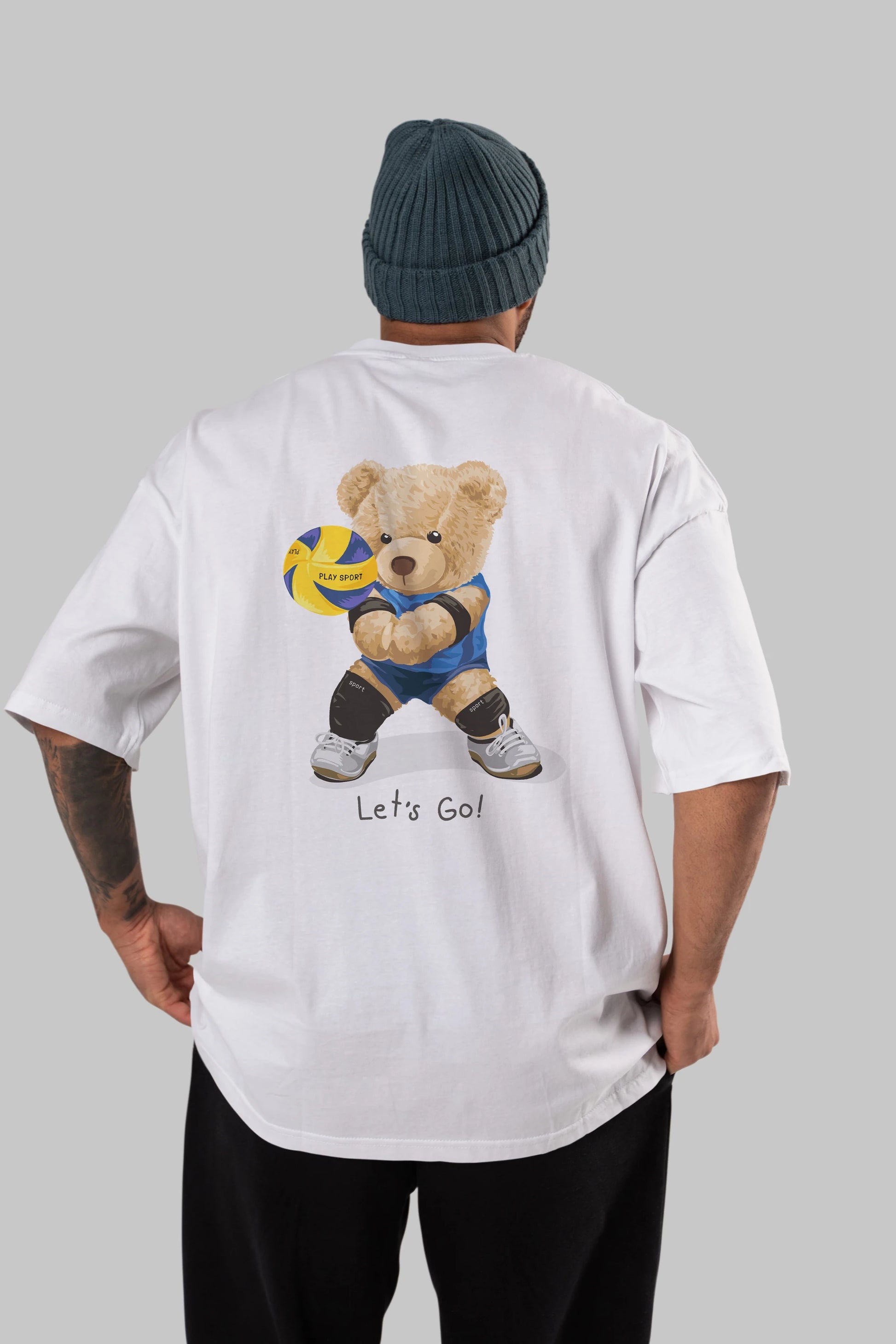Teddy Bear Lets Go Arka Baskılı Oversize t-shirt Erkek Kadın Unisex %100 Pamuk