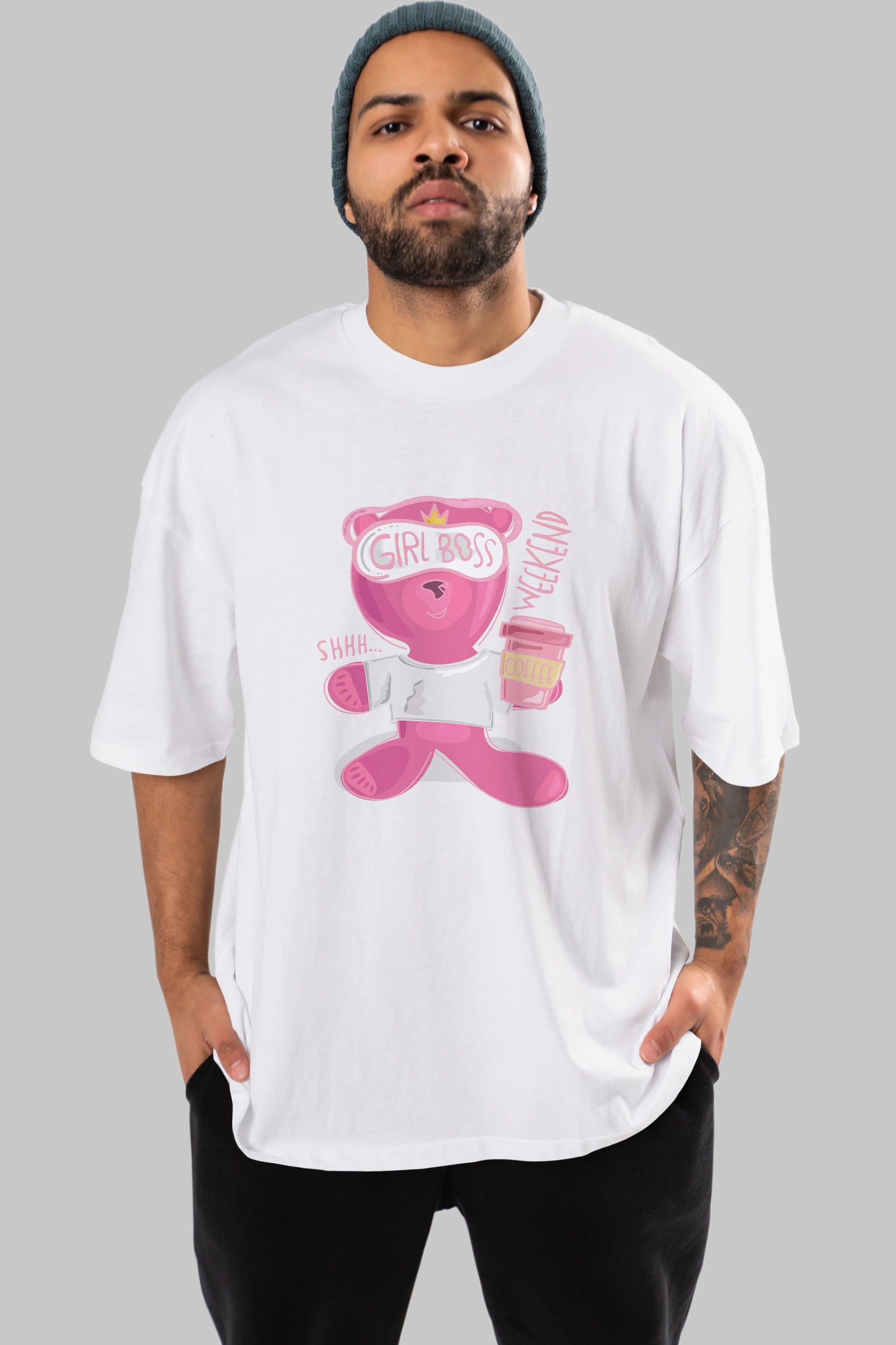 Girl Boss Bear Ön Baskılı Oversize t-shirt Erkek Kadın Unisex