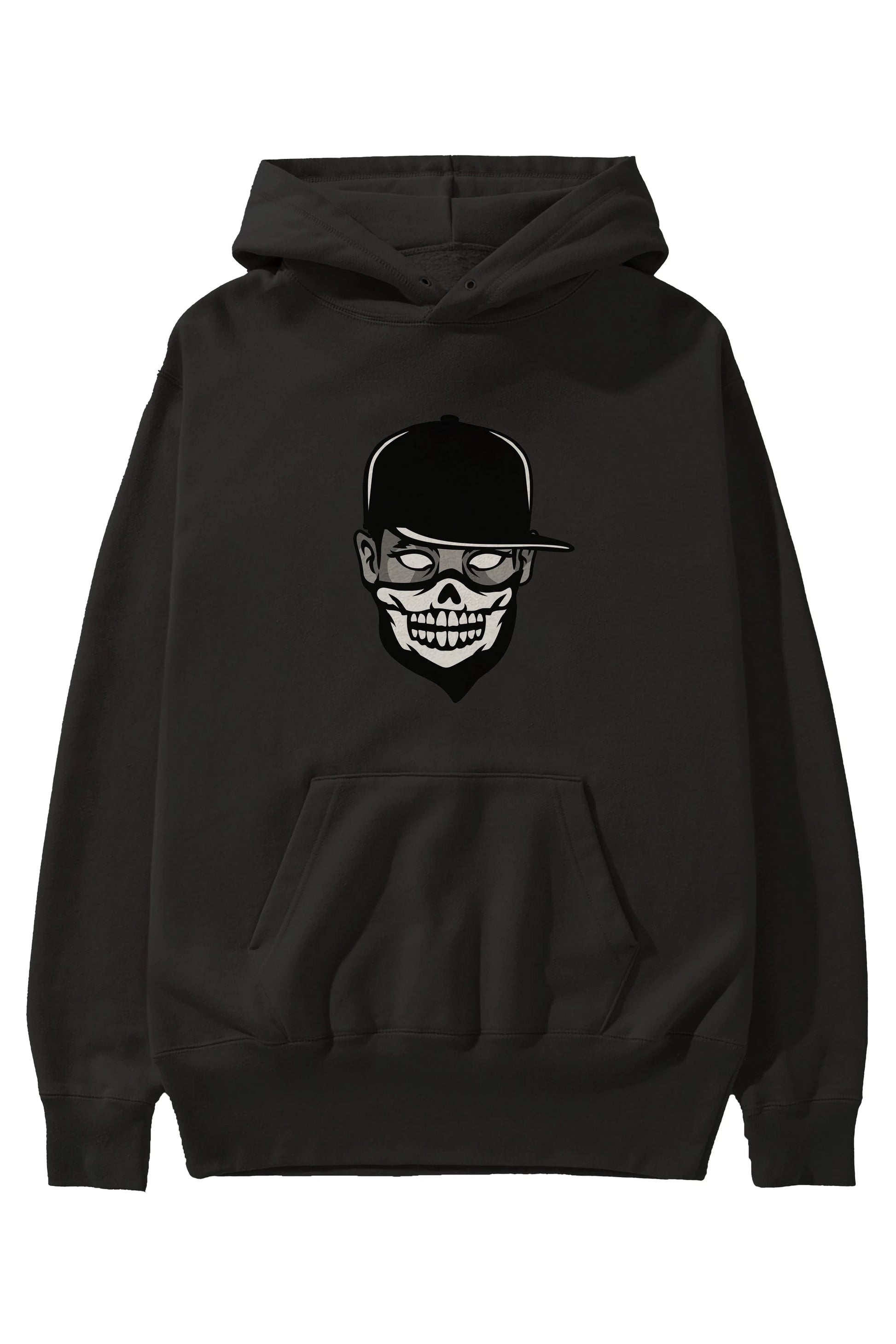 Skull Mask Ön Baskılı Hoodie Oversize Kapüşonlu Sweatshirt Erkek Kadın Unisex