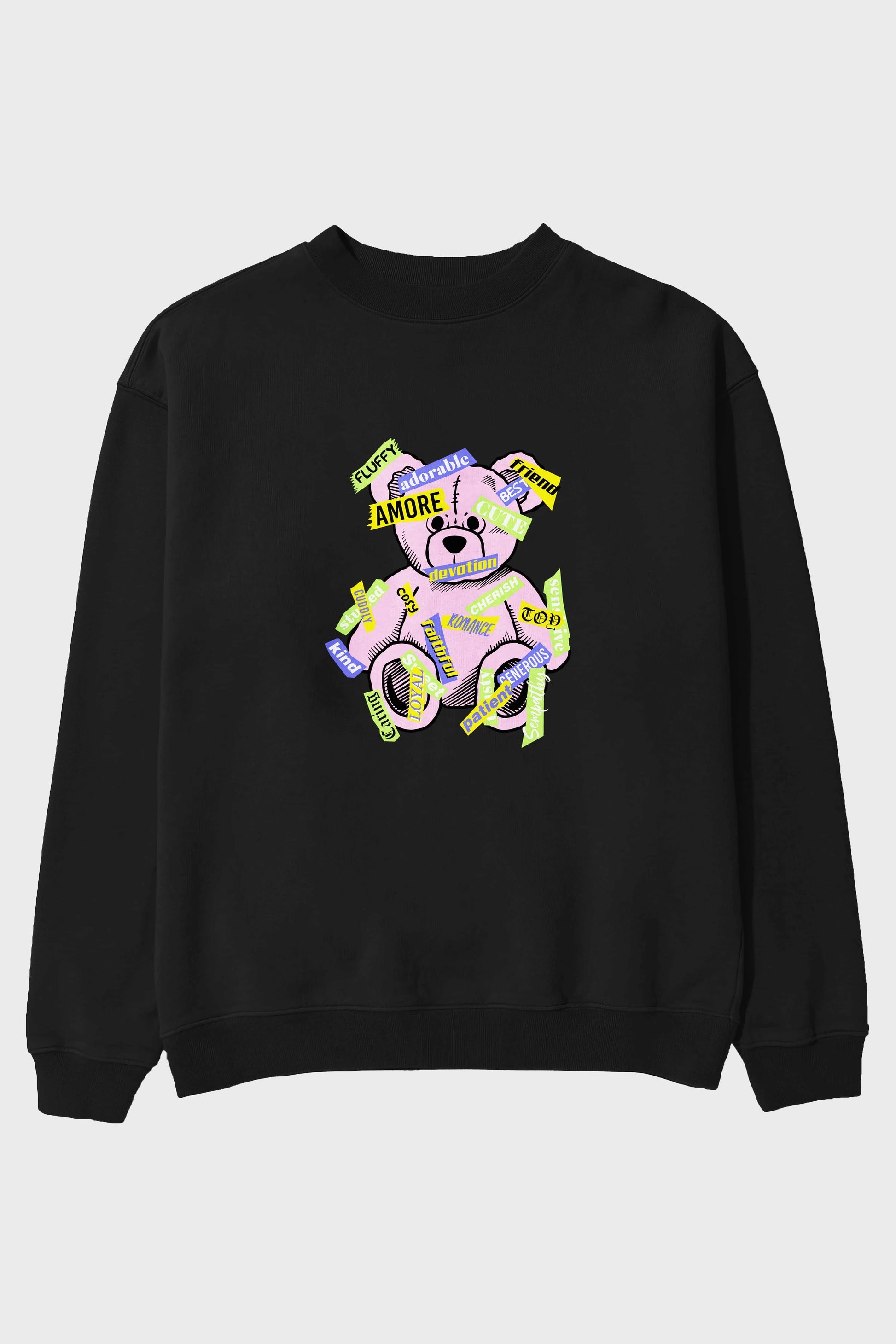 Teddy Bear Cute Ön Baskılı Oversize Sweatshirt Erkek Kadın Unisex