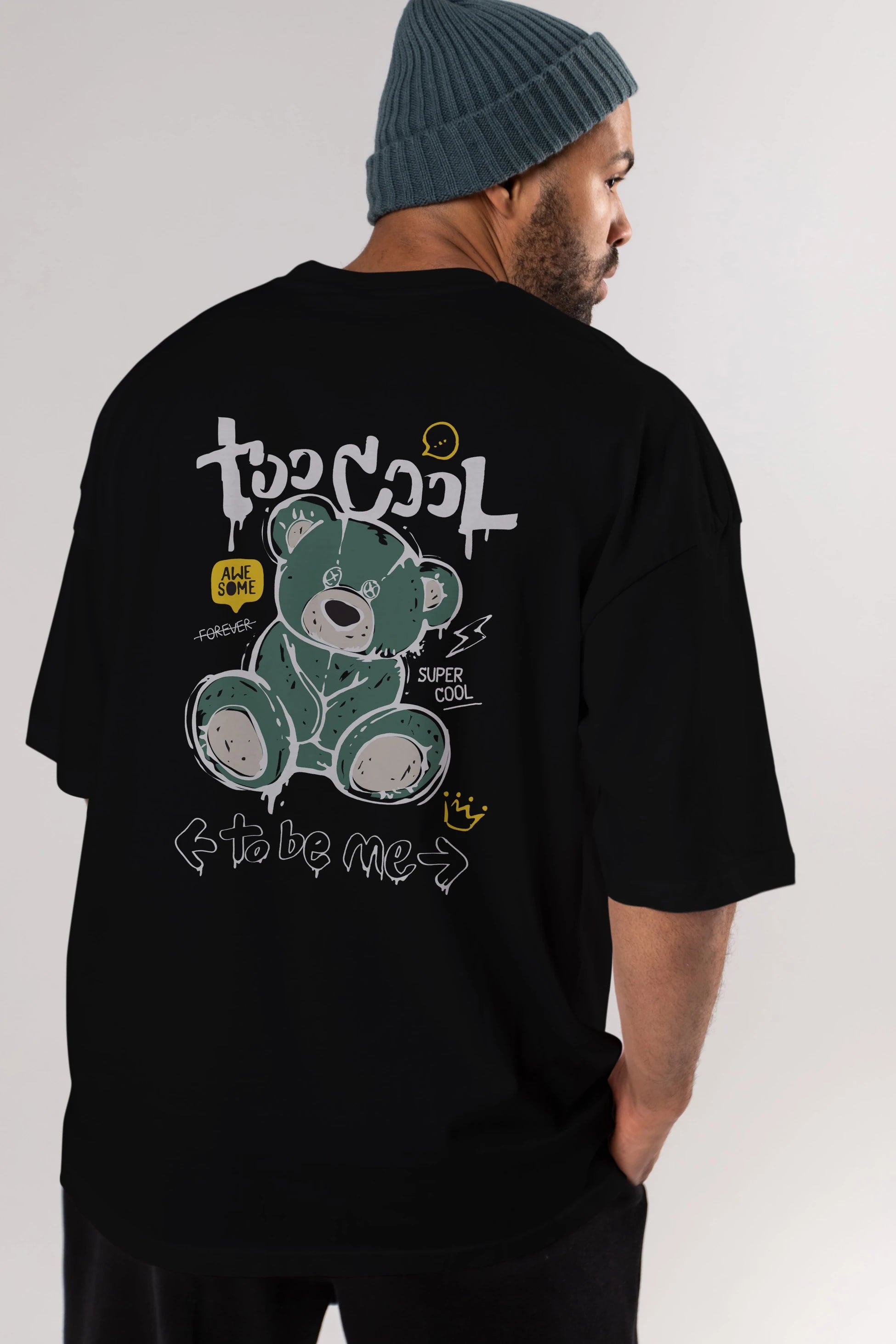 Too Cool Bear Arka Baskılı Oversize t-shirt Erkek Kadın Unisex
