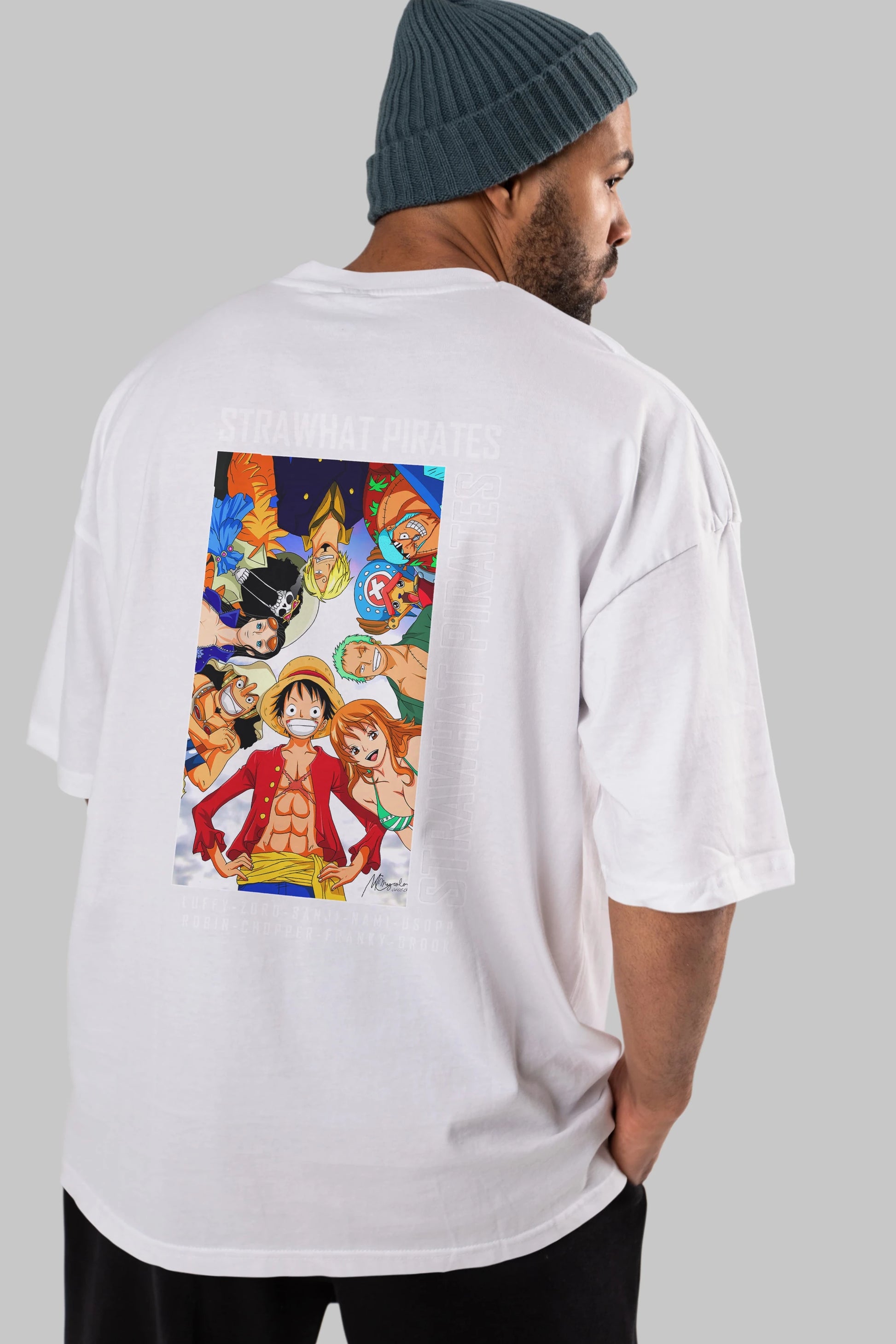 Luffy Strahwat Anime Arka Baskılı Oversize t-shirt Erkek Kadın Unisex %100 pamuk tişort