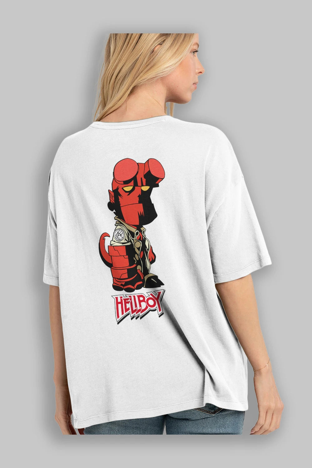 Hellboy (1) Arka Baskılı Oversize t-shirt Erkek Kadın Unisex %100 Pamuk Bisiklet Yaka tişort