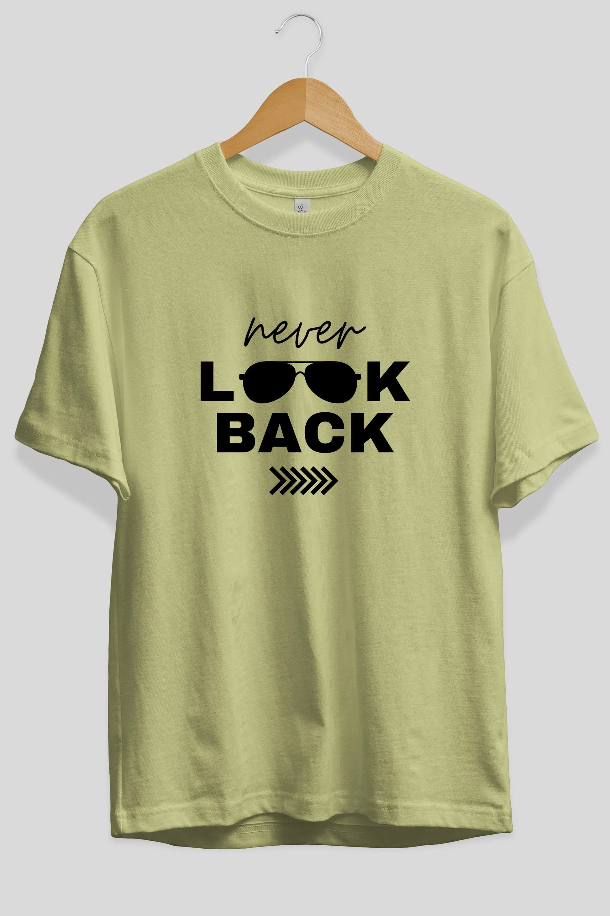 Never Look Back Yazılı Ön Baskılı Oversize t-shirt Erkek Kadın Unisex