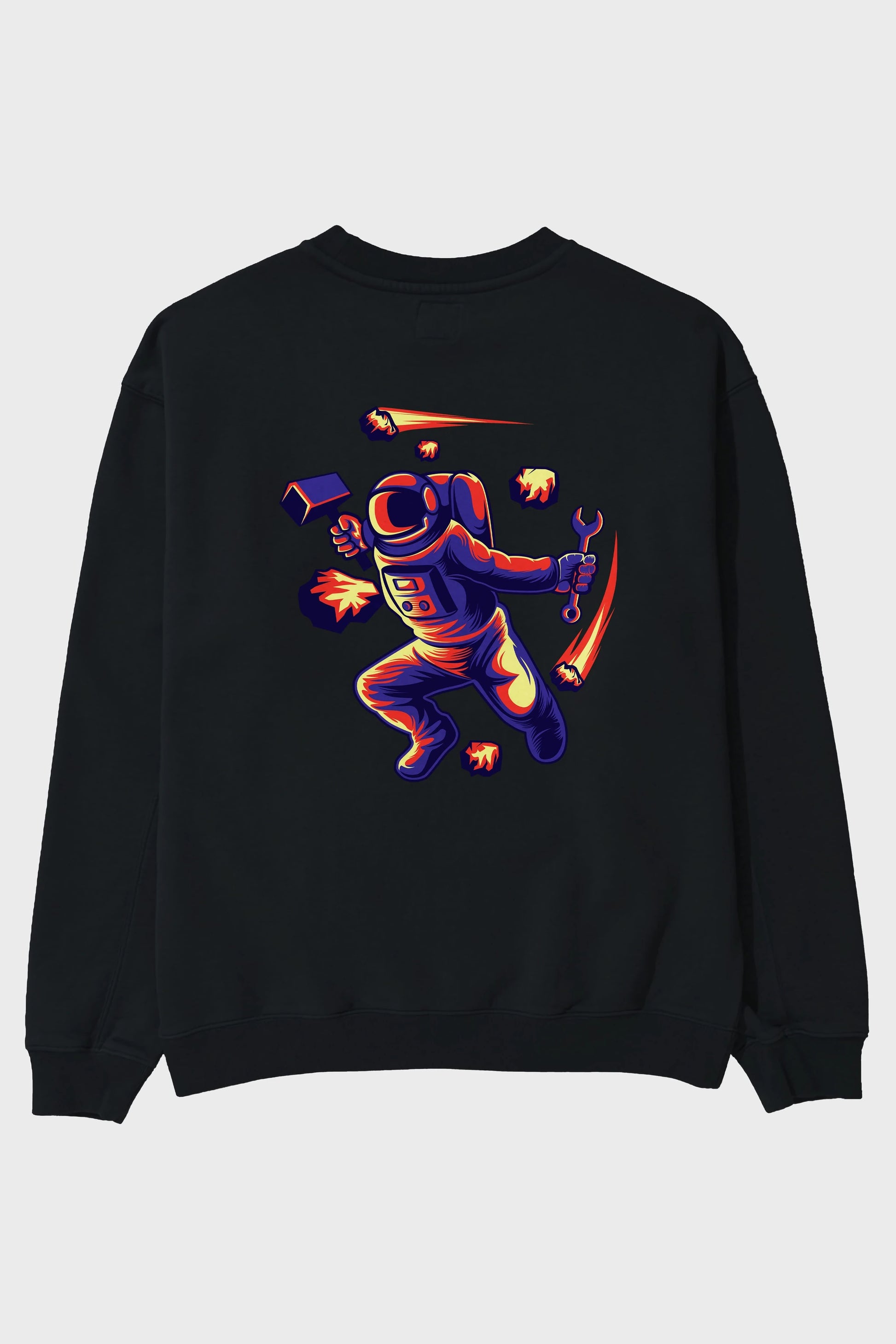 Astronaut Block Meteor Arka Baskılı Oversize Sweatshirt Erkek Kadın Unisex