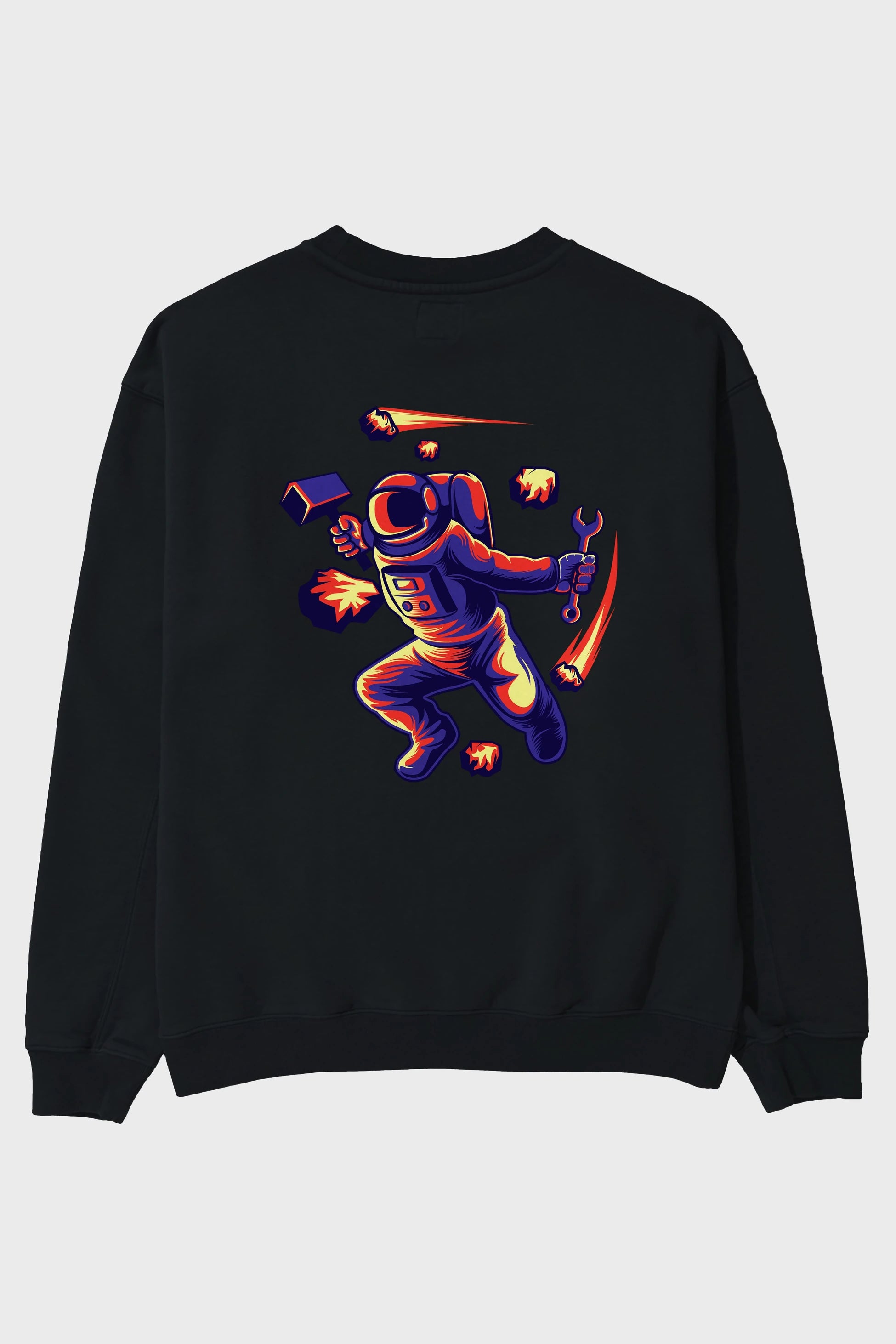 Astronaut Block Meteor Arka Baskılı Oversize Sweatshirt Erkek Kadın Unisex