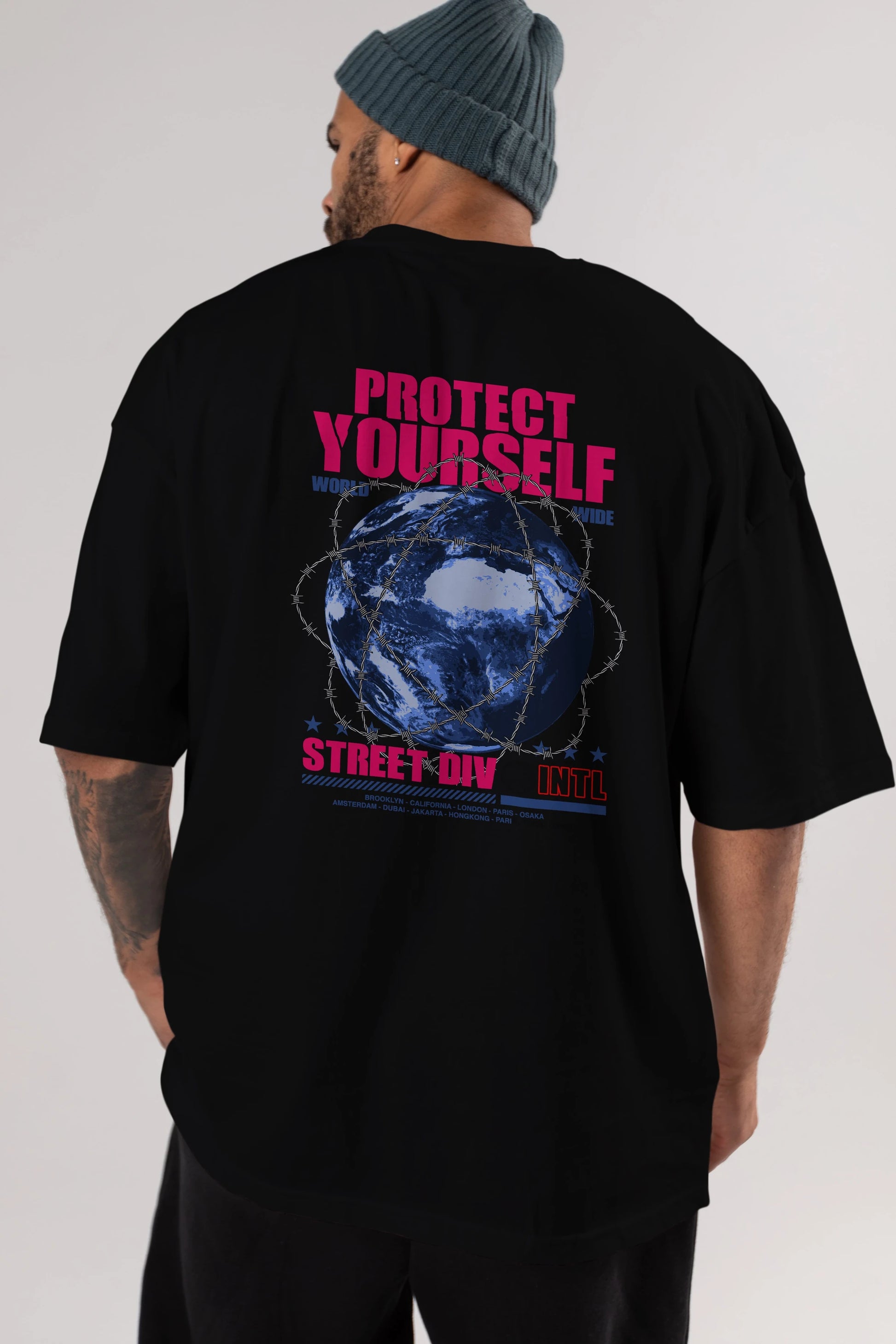 Protect Yourself Arka Baskılı Oversize t-shirt Erkek Kadın Unisex