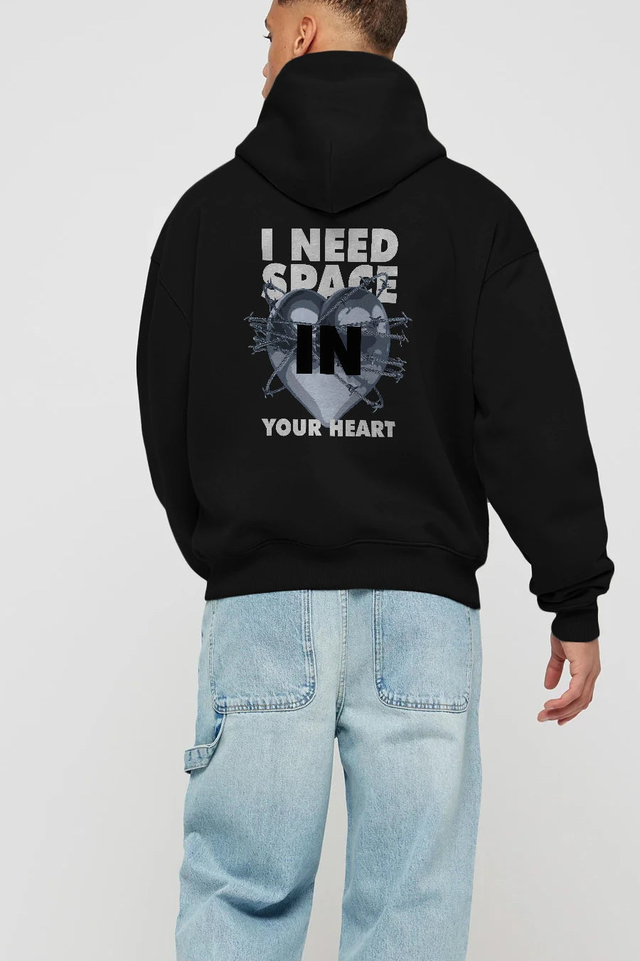 I Need Space Your Heart Arka Baskılı Hoodie Oversize Kapüşonlu Sweatshirt Erkek Kadın Unisex