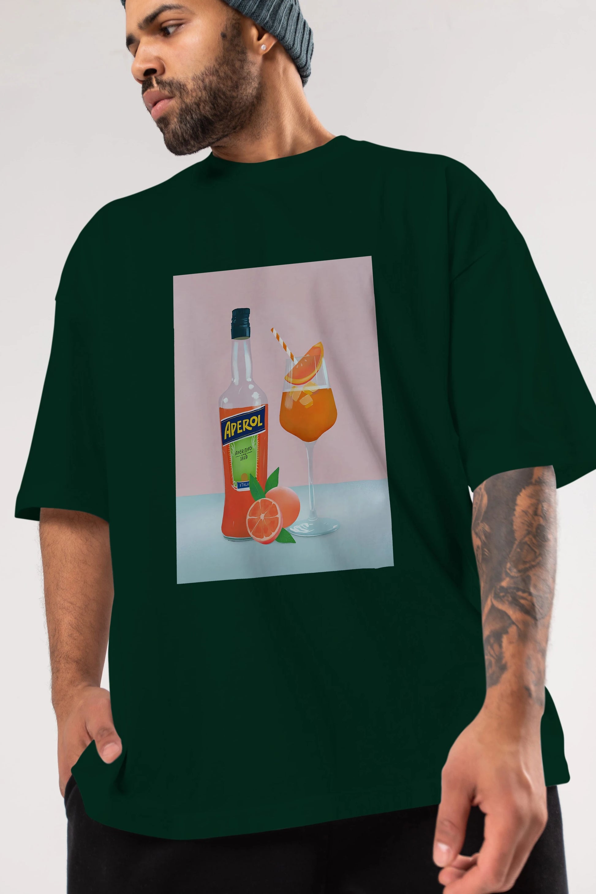 Aperol Spritz 3 Ön Baskılı Oversize t-shirt Erkek Kadın Unisex %100 Pamuk Bisiklet Yaka tişort