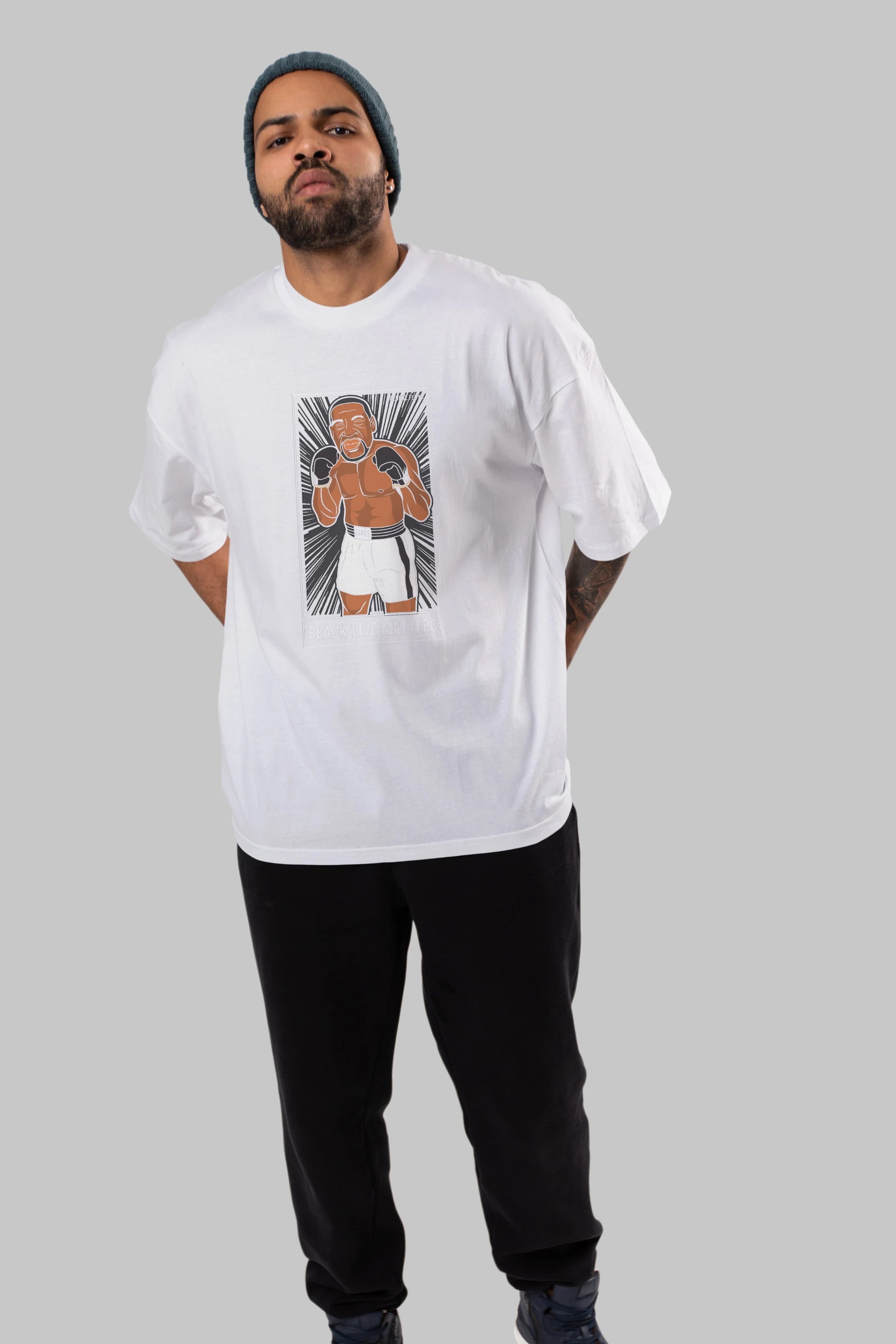 George Floyd Boxer Ön Baskılı Oversize t-shirt Erkek Kadın Unisex %100 Pamuk tişort