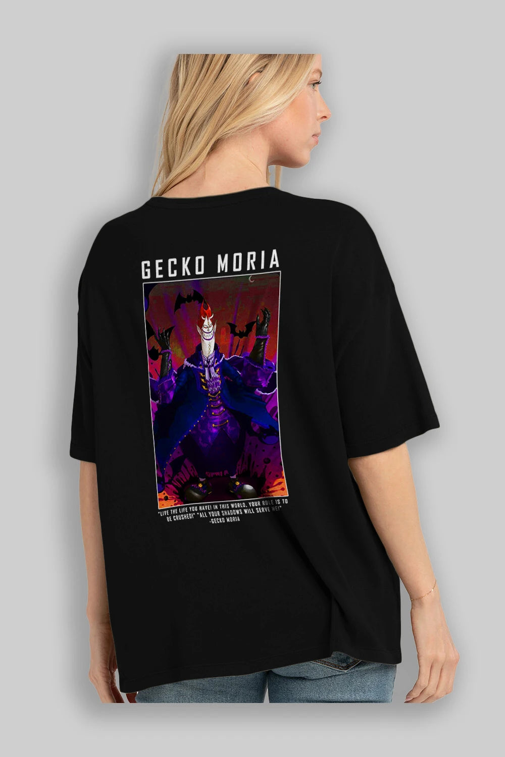 Gecko Moria Anime Arka Baskılı Oversize t-shirt Erkek Kadın Unisex %100 pamuk tişort