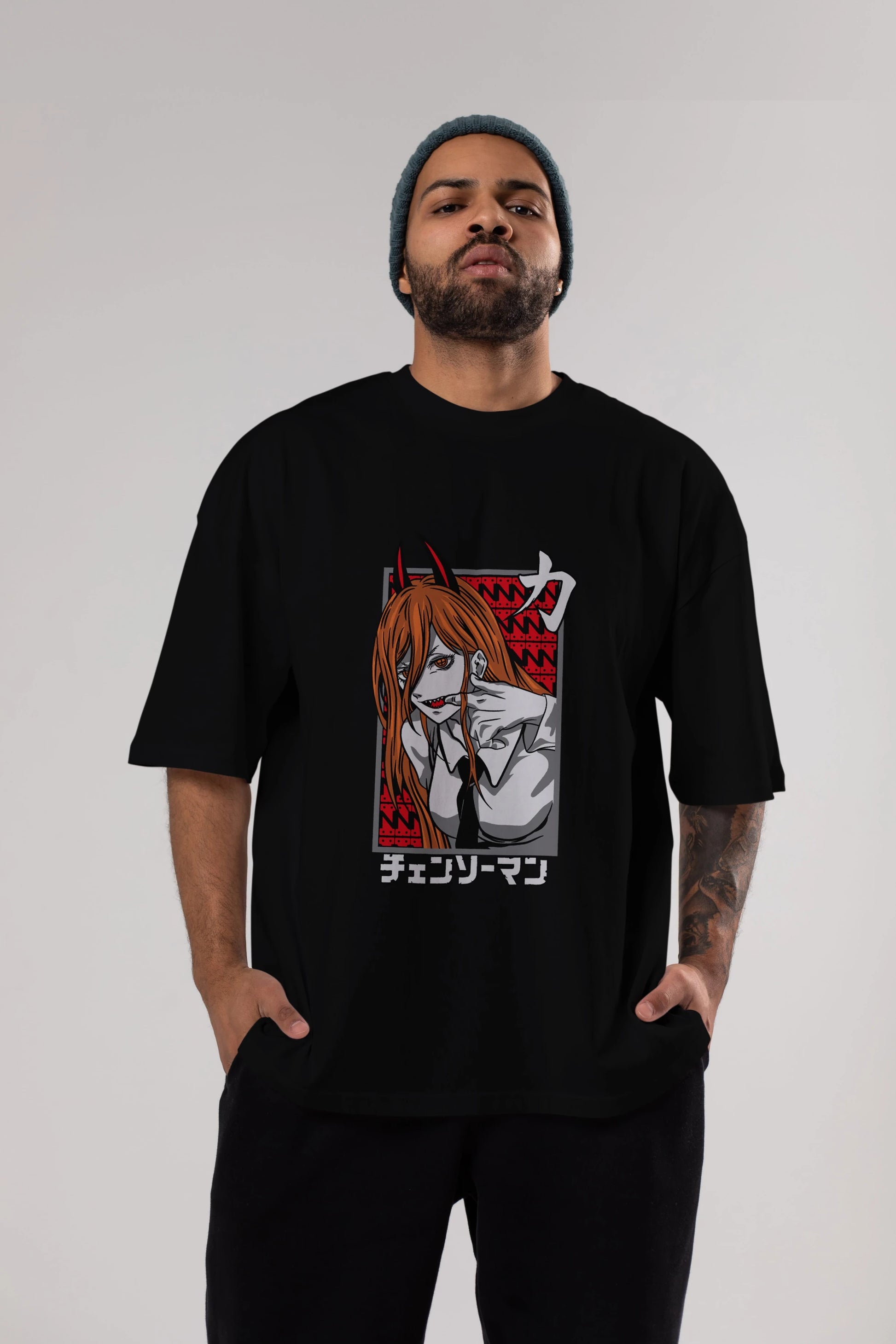 CHAINSAWMAN POWER Anime Ön Baskılı Oversize t-shirt %100 pamuk Erkek Kadın Unisex