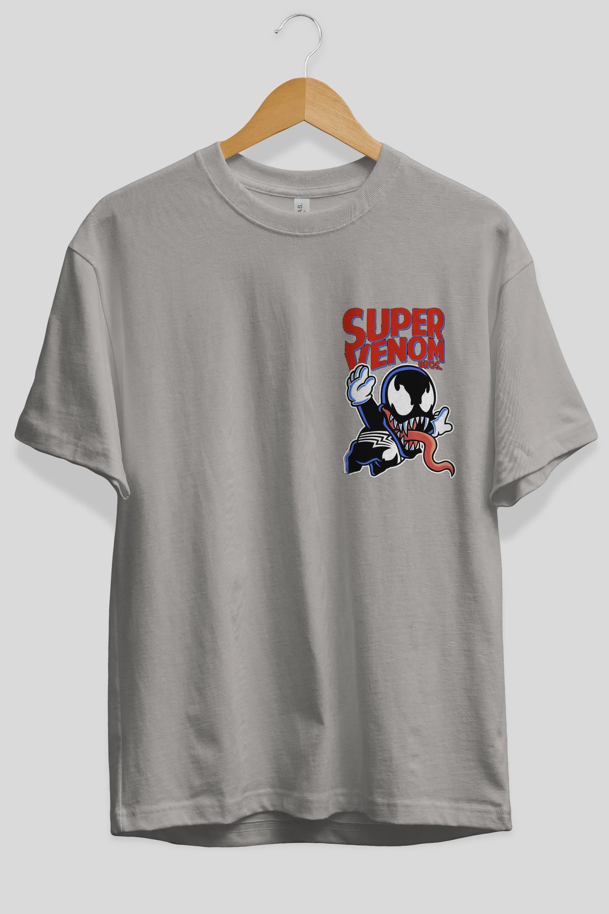 Super Venom Ön Sol Baskılı Oversize t-shirt Erkek Kadın Unisex %100 Pamuk Bisiklet Yaka tişort