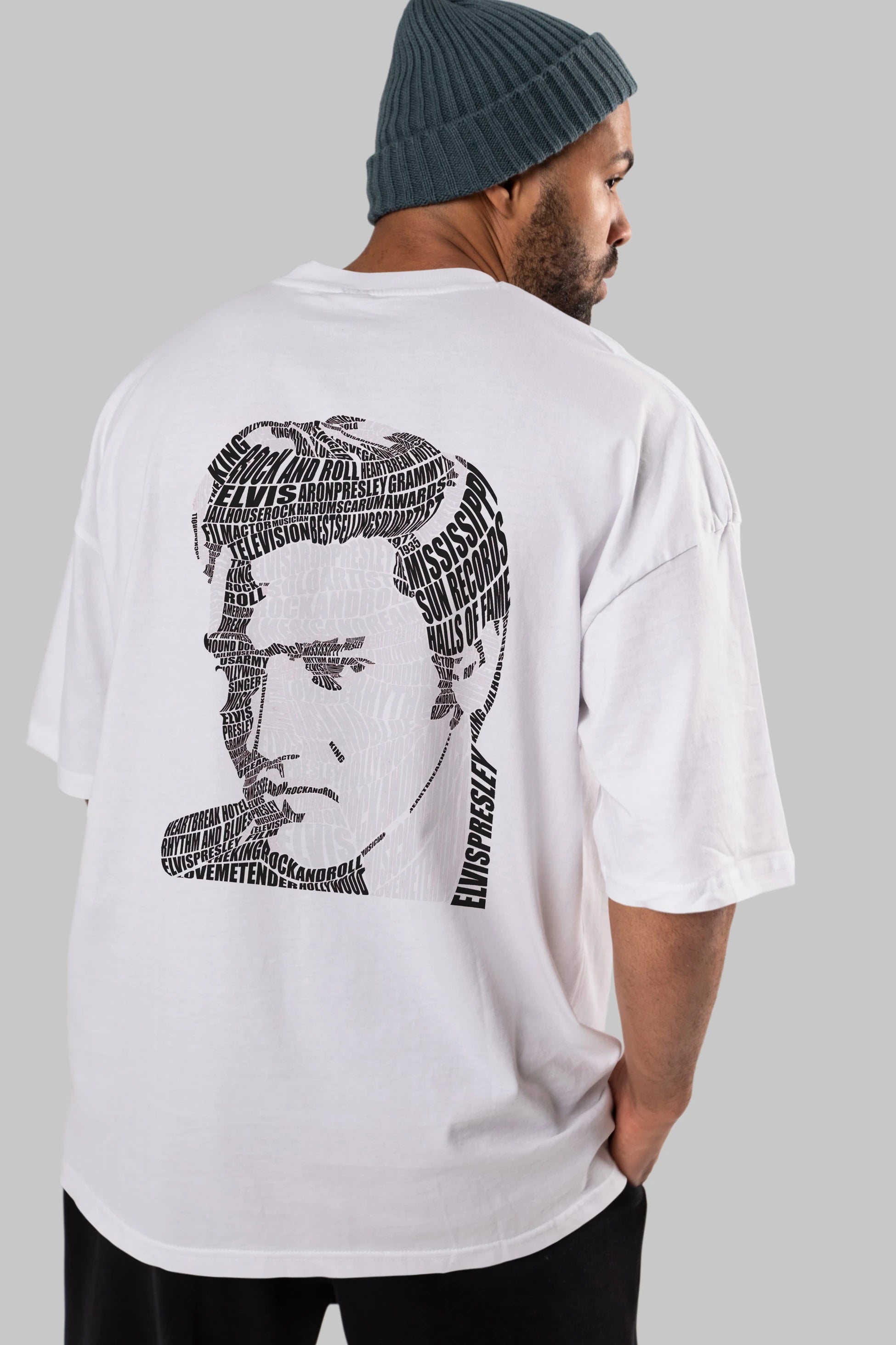 Elvis Presley Calligram Arka Baskılı Oversize t-shirt %100 pamuk Erkek Kadın Unisex