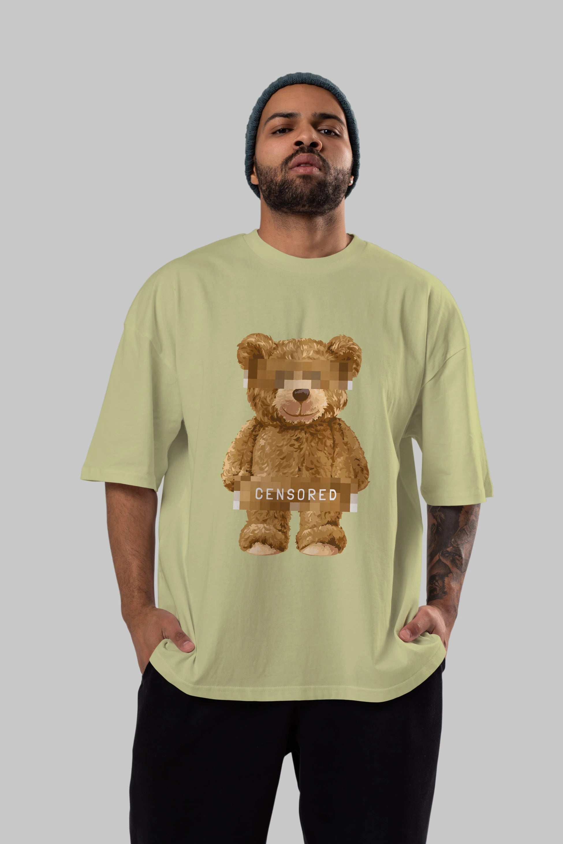 Teddy Bear Censored Ön Baskılı Oversize t-shirt Erkek Kadın Unisex %100 Pamuk