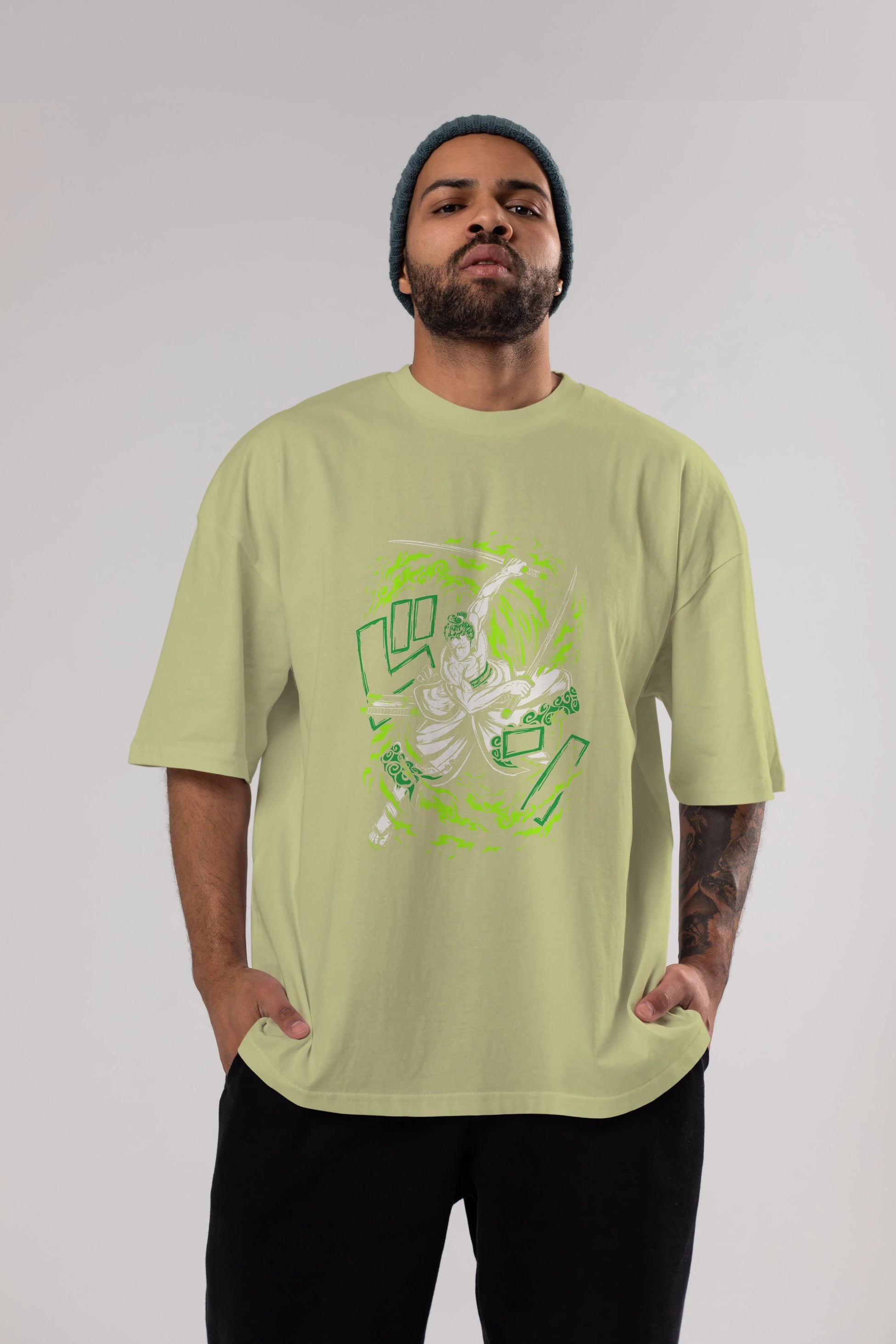 ZORO-ONE PIECE (2) Anime Ön Baskılı Oversize t-shirt %100 pamuk Erkek Kadın Unisex