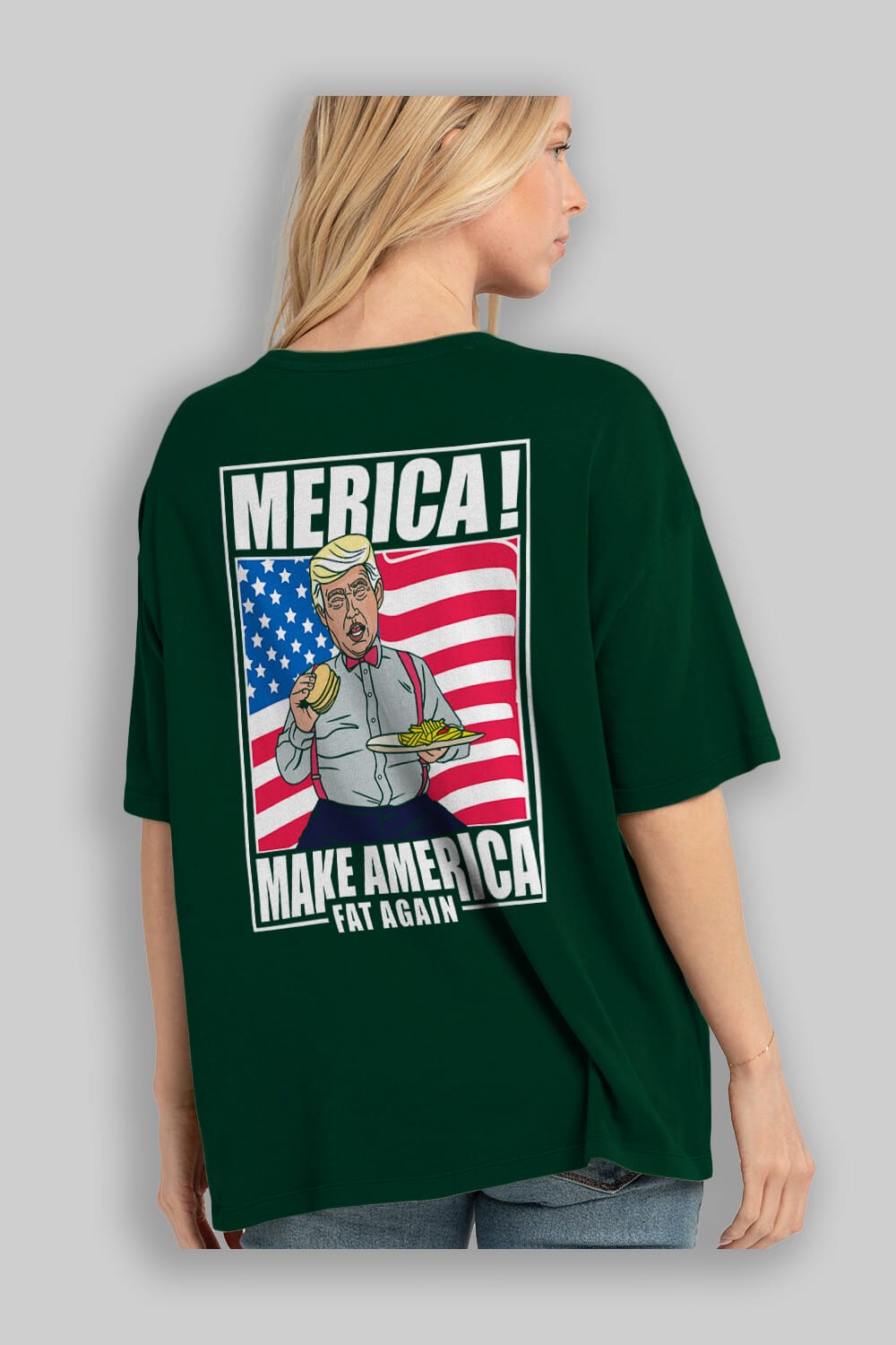 Trump Burger Arka Baskılı Oversize t-shirt Erkek Kadın Unisex %100 Pamuk tişort