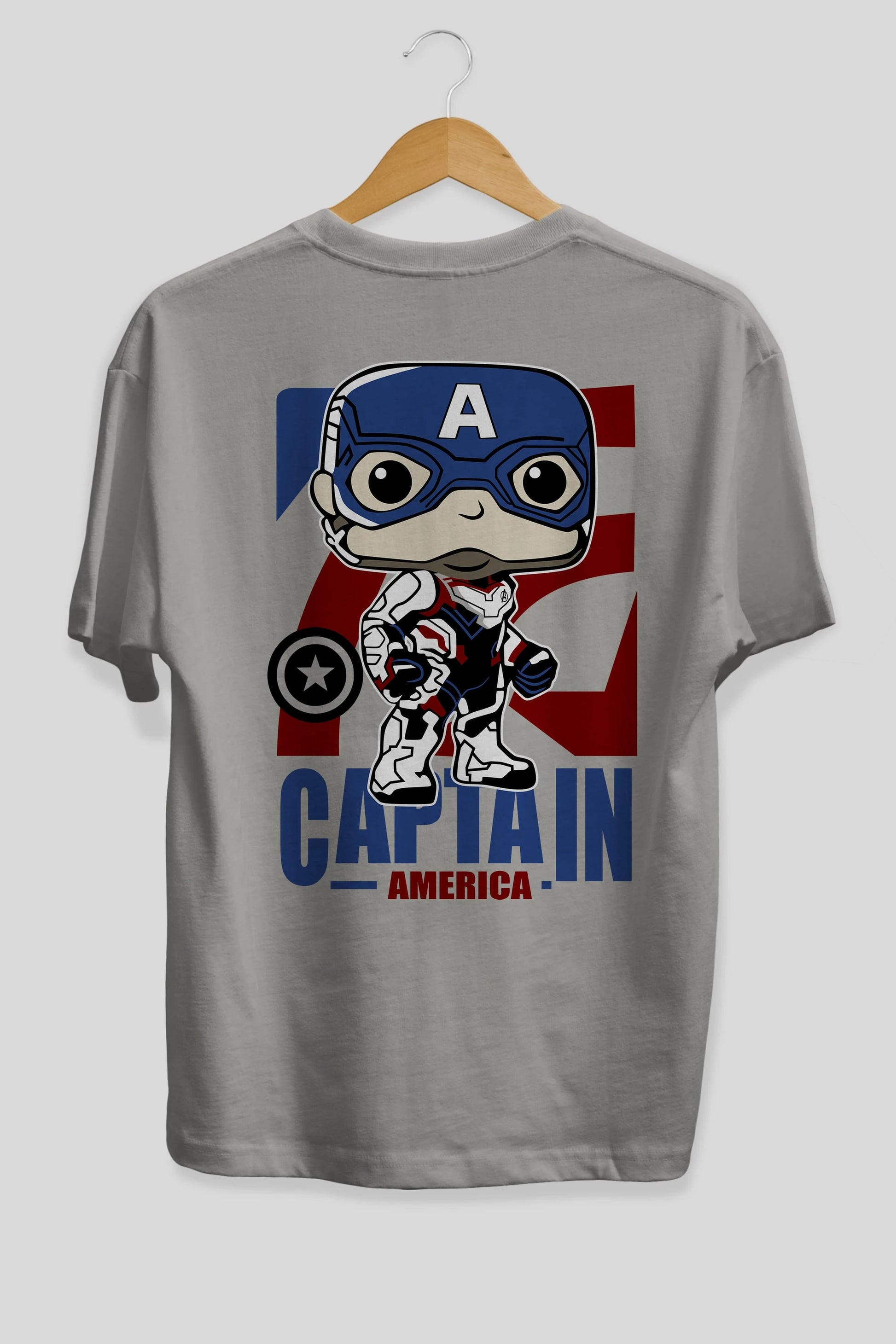 Captain America Arka Baskılı Oversize t-shirt Erkek Kadın Unisex %100 Pamuk Bisiklet Yaka tişort