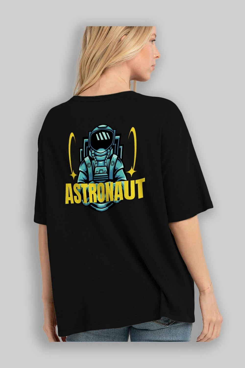 Astronaut Arka Baskılı Oversize t-shirt Erkek Kadın Unisex
