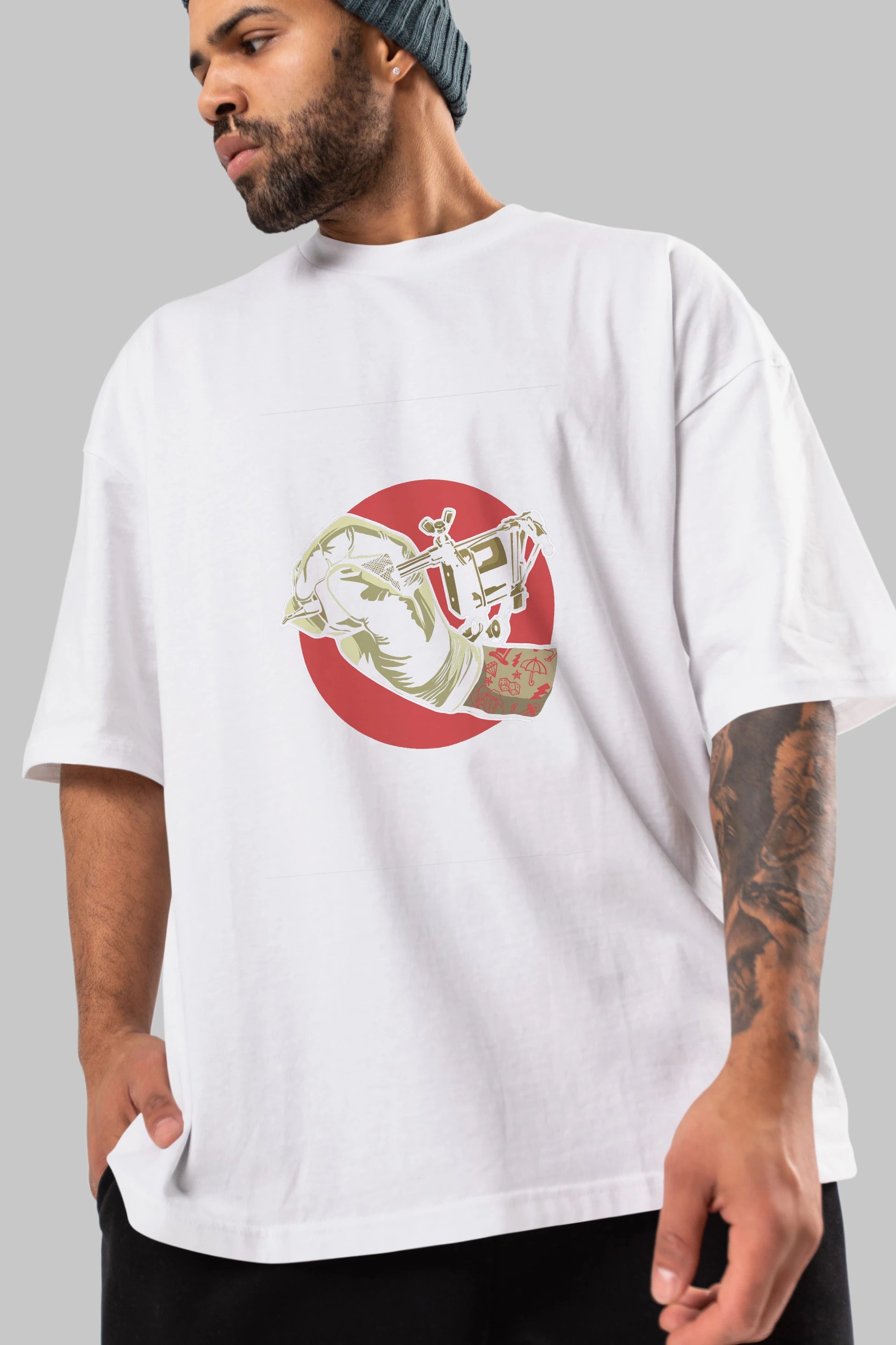 Tattoo Machine ] Ön Baskılı Oversize t-shirt Erkek Kadın Unisex %100 Pamuk tişort