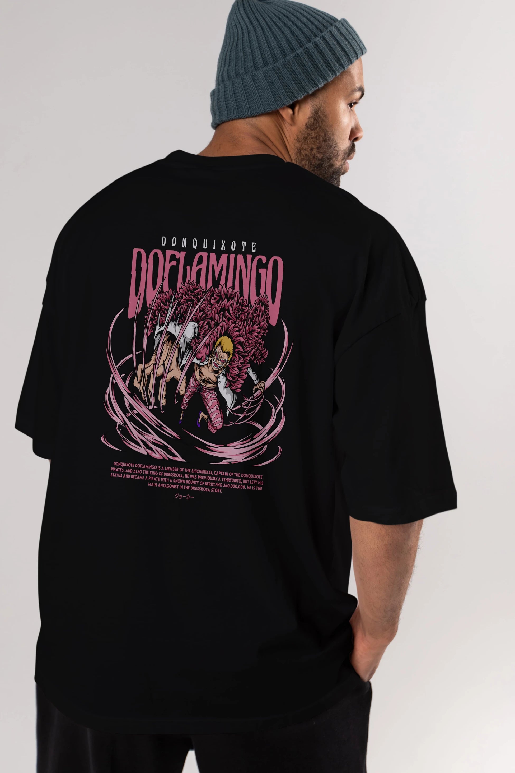 Doflamingo Anime Arka Baskılı Oversize t-shirt Erkek Kadın Unisex