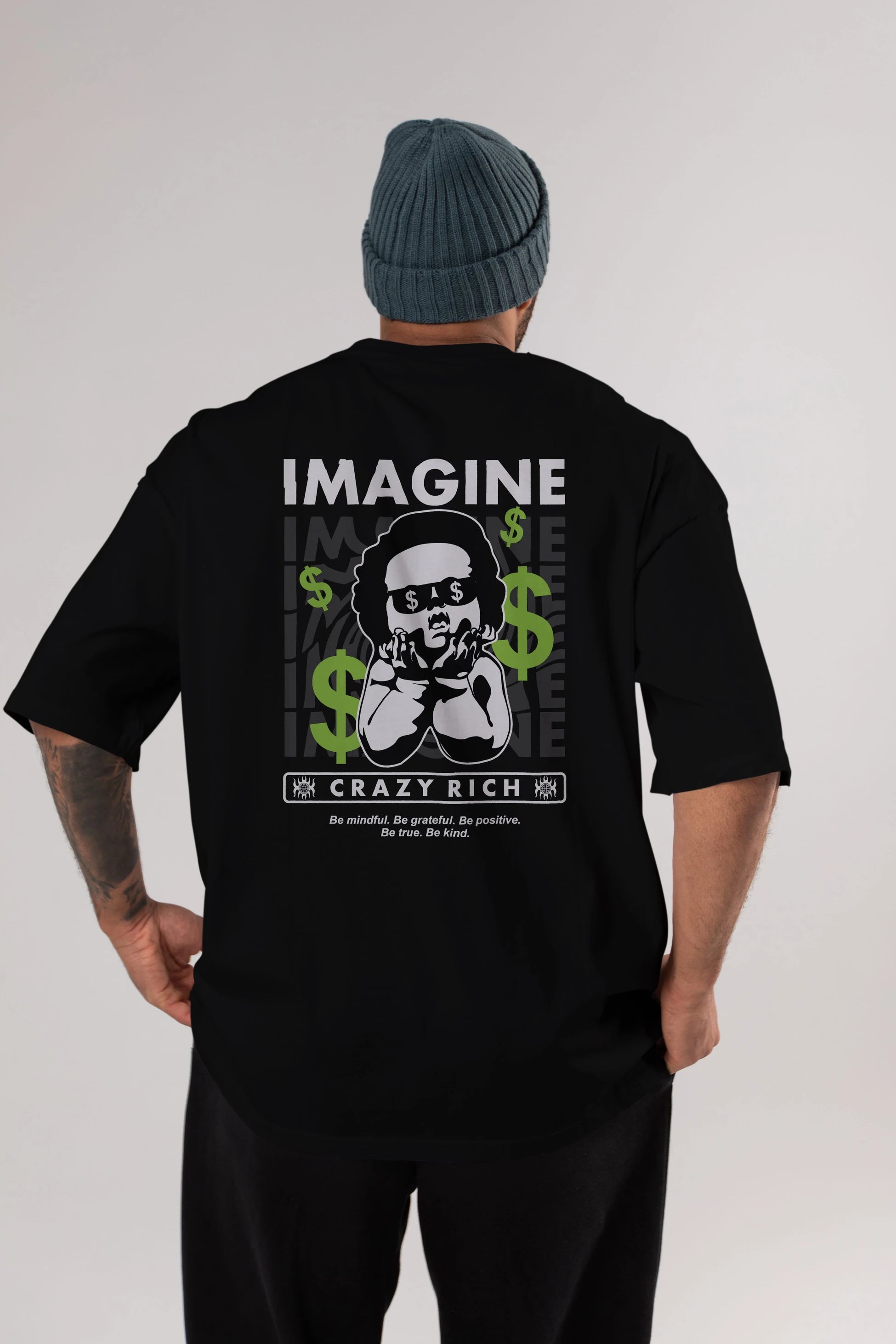Imagine Crazy Rich Arka Baskılı Oversize t-shirt Erkek Kadın Unisex