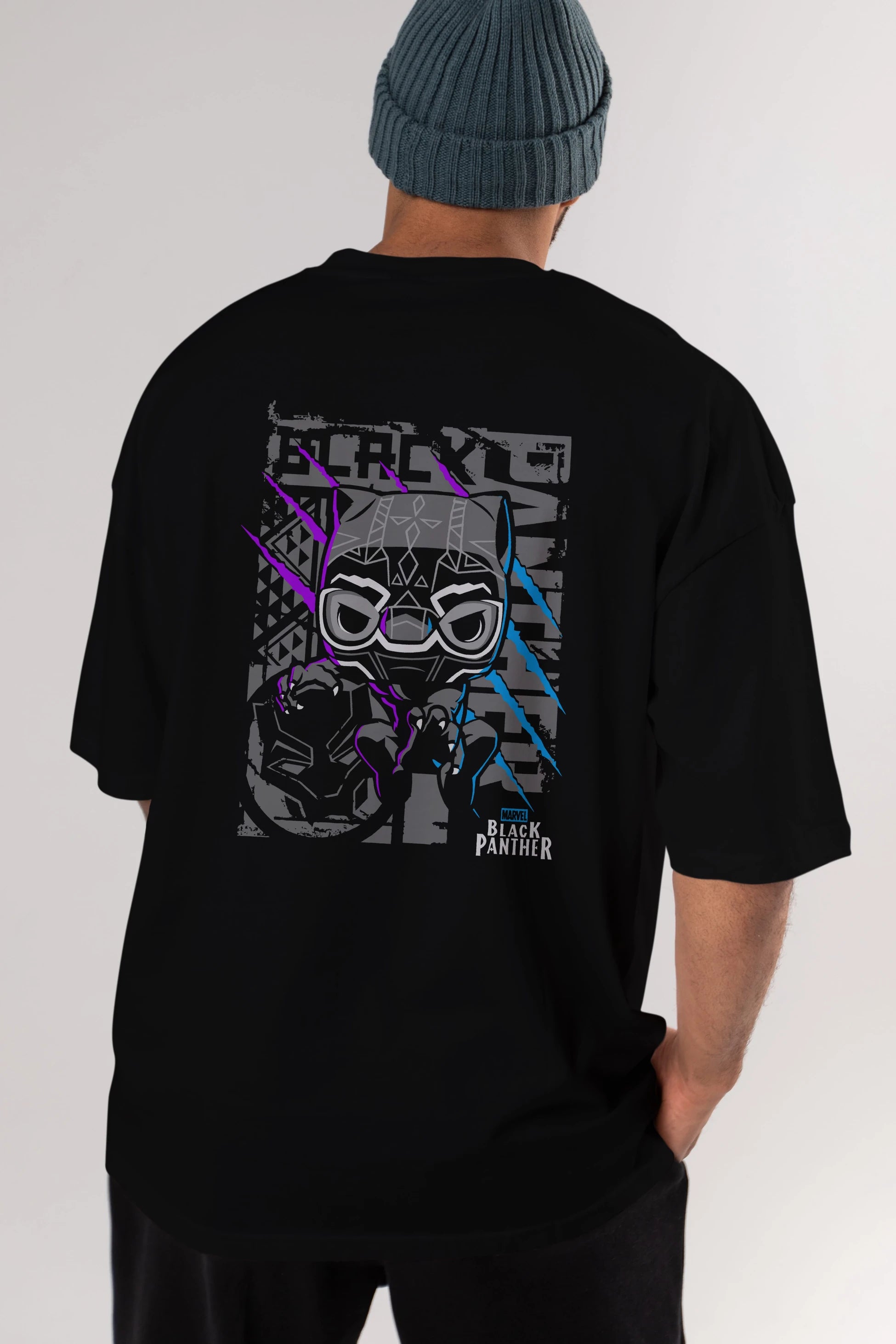 Black Panther Arka Baskılı Oversize t-shirt Erkek Kadın Unisex %100 Pamuk Bisiklet Yaka tişort