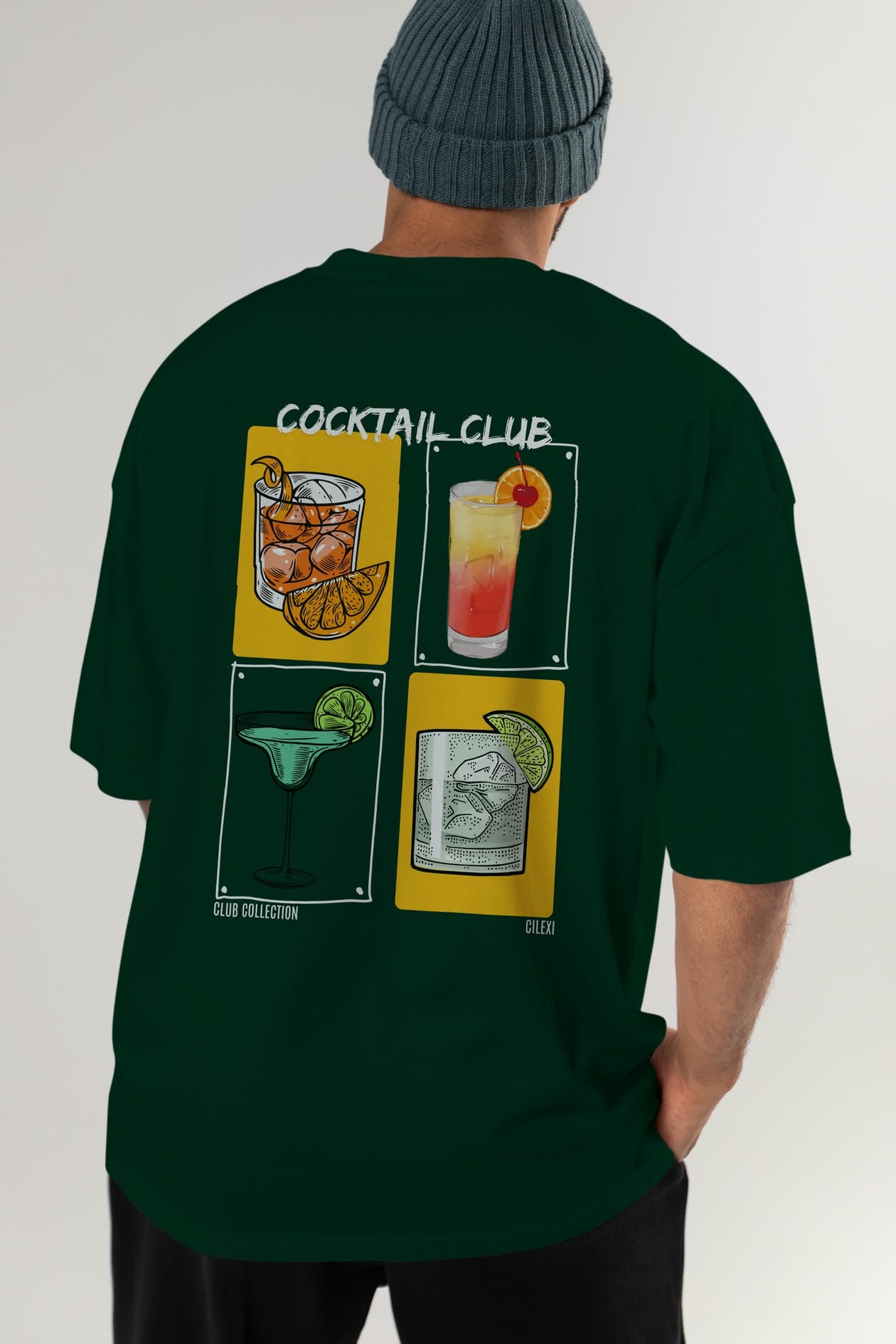 Cocktail Club Arka Baskılı Oversize t-shirt Erkek Kadın %100 Pamuk Bisiklet Yaka tişort