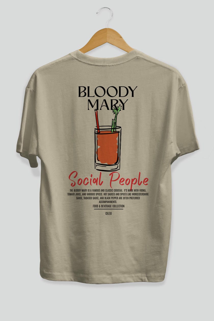 Bloody Mary Kokteyl Serisi Baskılı Oversize t-shirt Erkek Kadın Unisex %100 Pamuk Bisiklet Yaka tişort