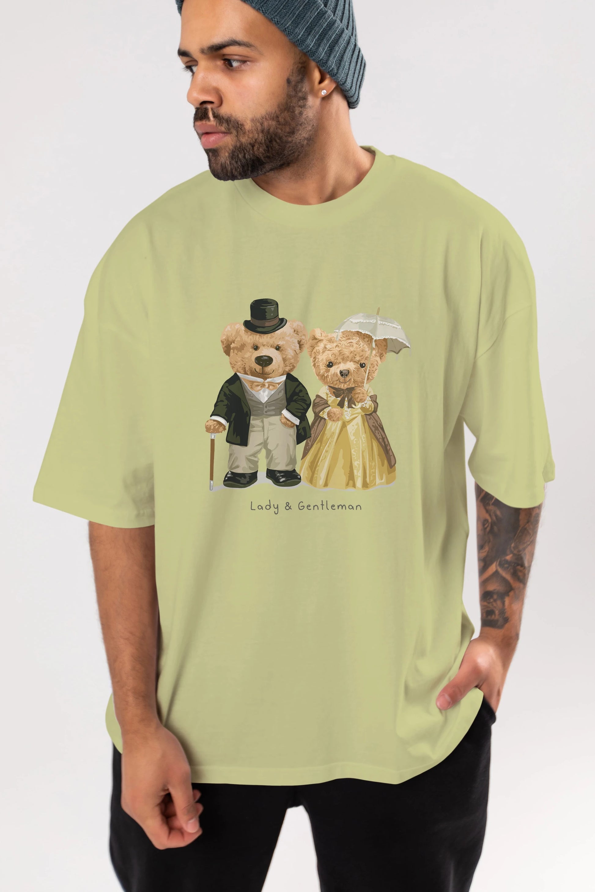 Teddy Bear Couple Ön Baskılı Oversize t-shirt Erkek Kadın Unisex %100 Pamuk