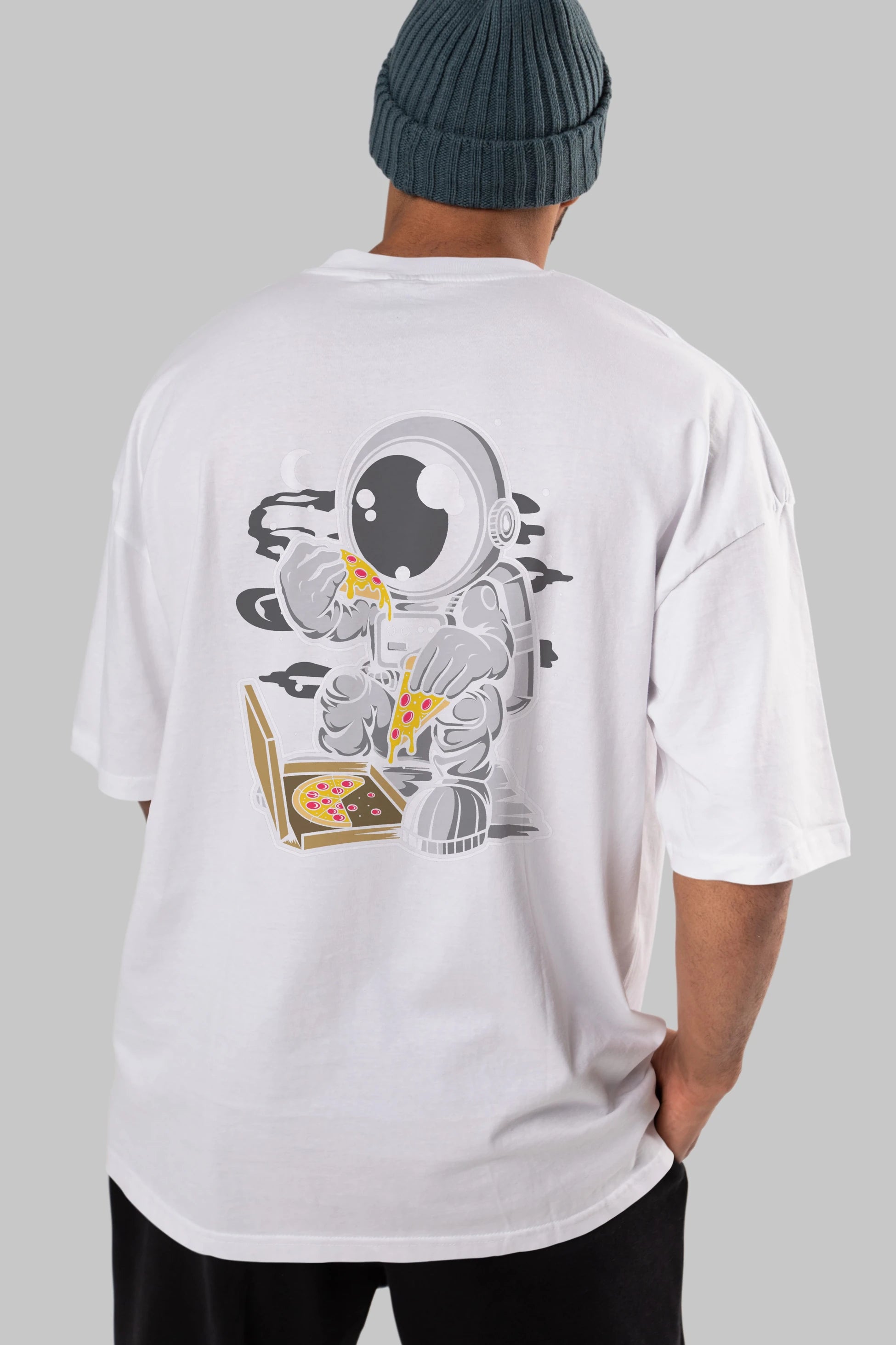 Astronaut Pizza Arka Baskılı Oversize t-shirt Erkek Kadın Unisex