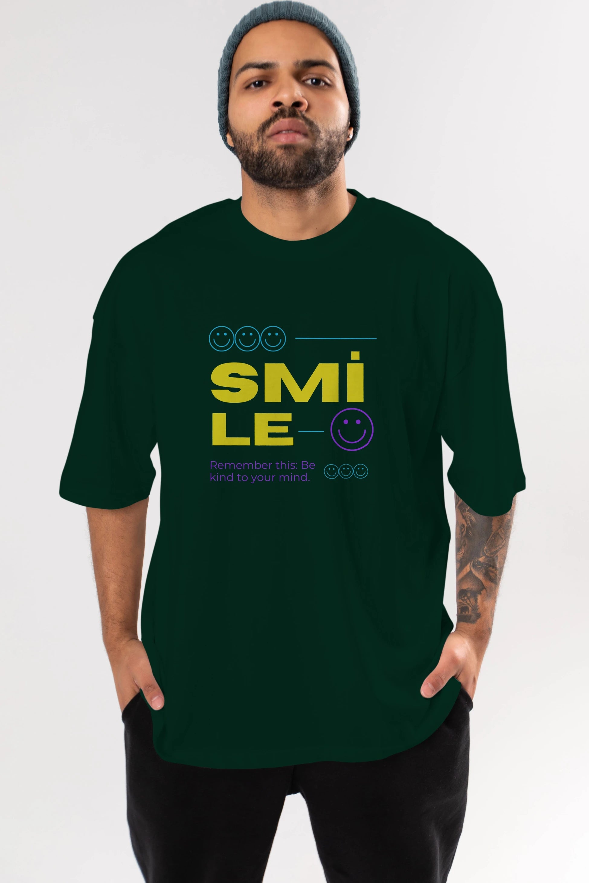 Smile Yazılı 2 Ön Baskılı Oversize t-shirt Erkek Kadın Unisex