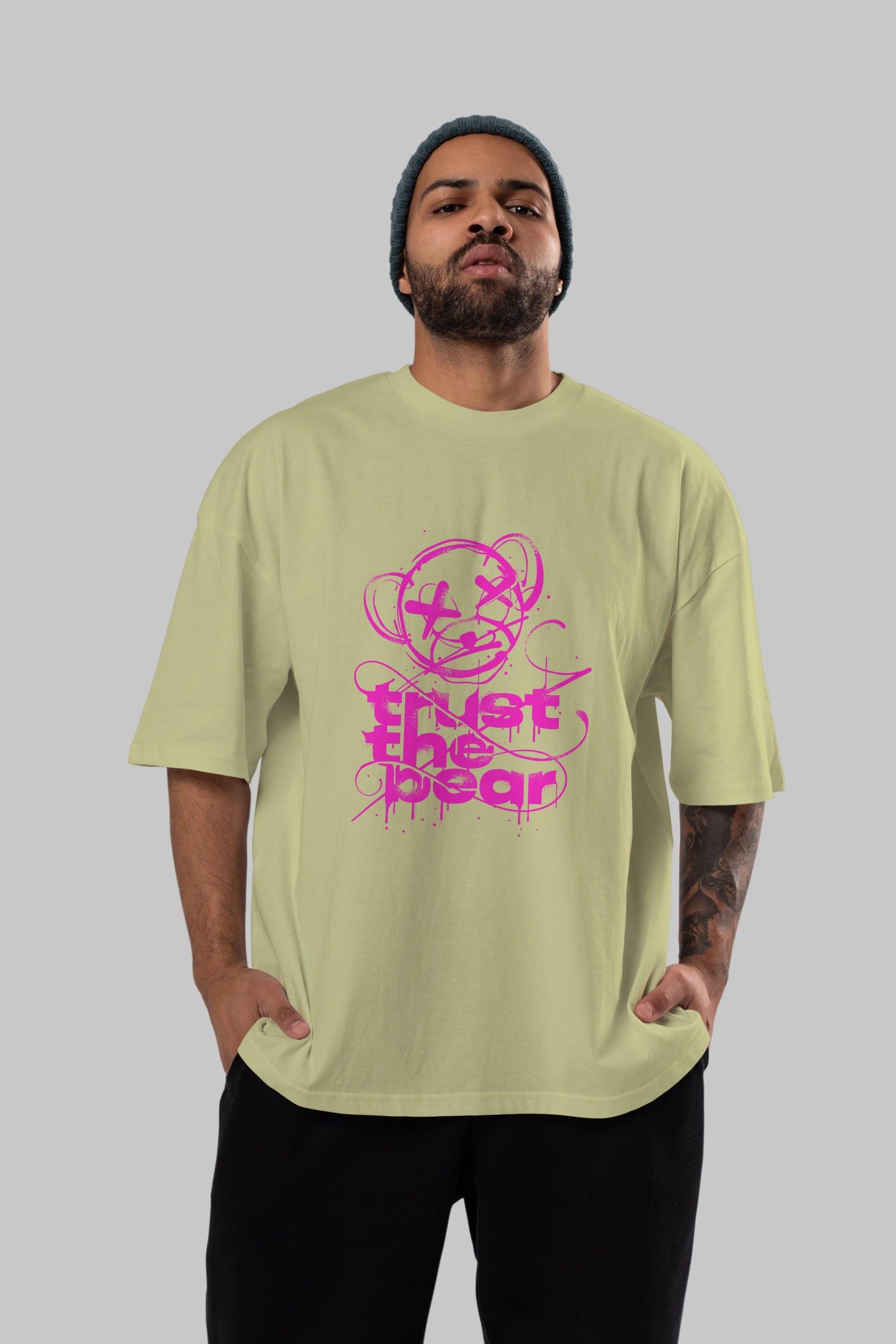 Trust The Bear 2 Ön Baskılı Oversize t-shirt Erkek Kadın Unisex